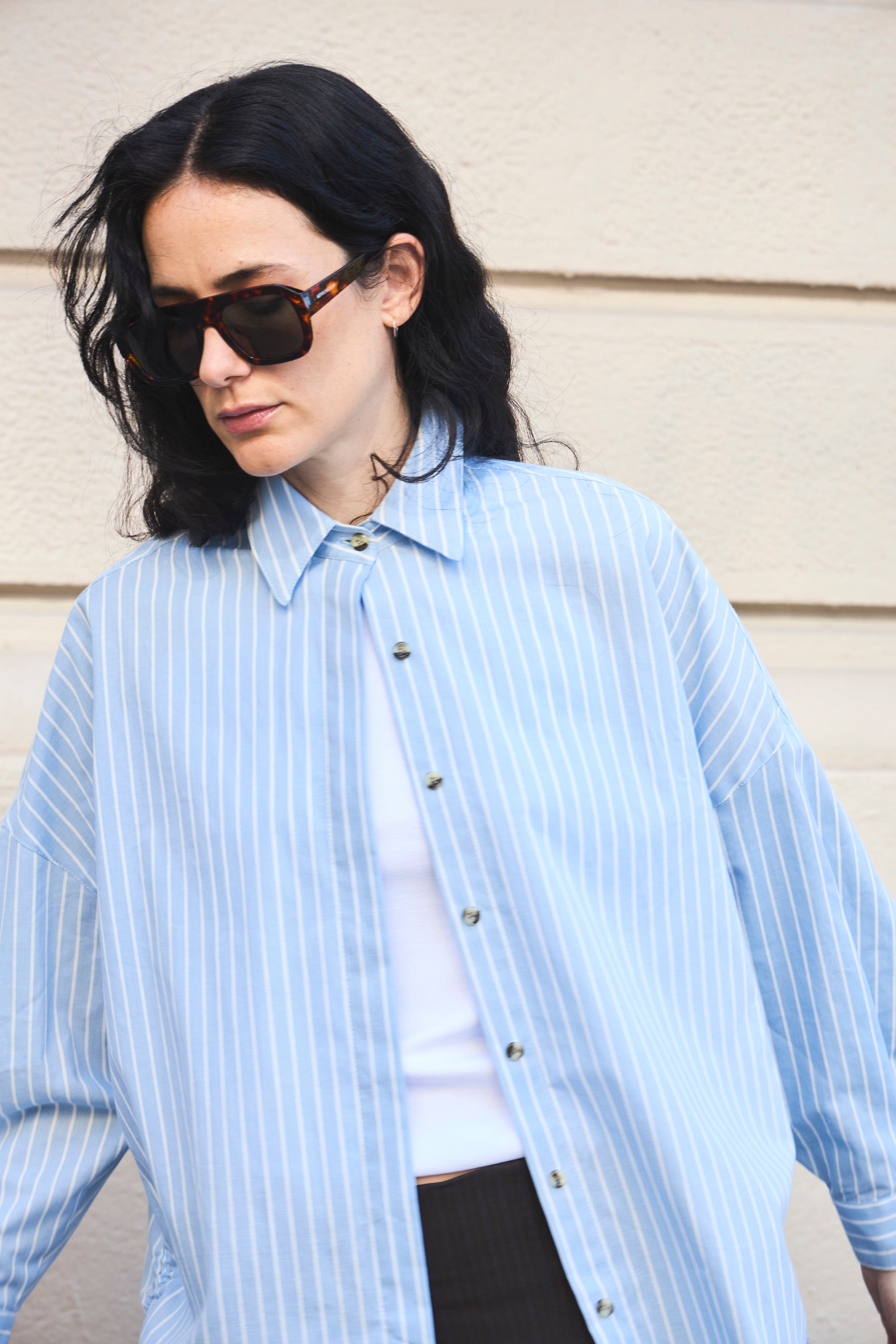 Blusa Bonheur 100% Algodón Listada Celeste