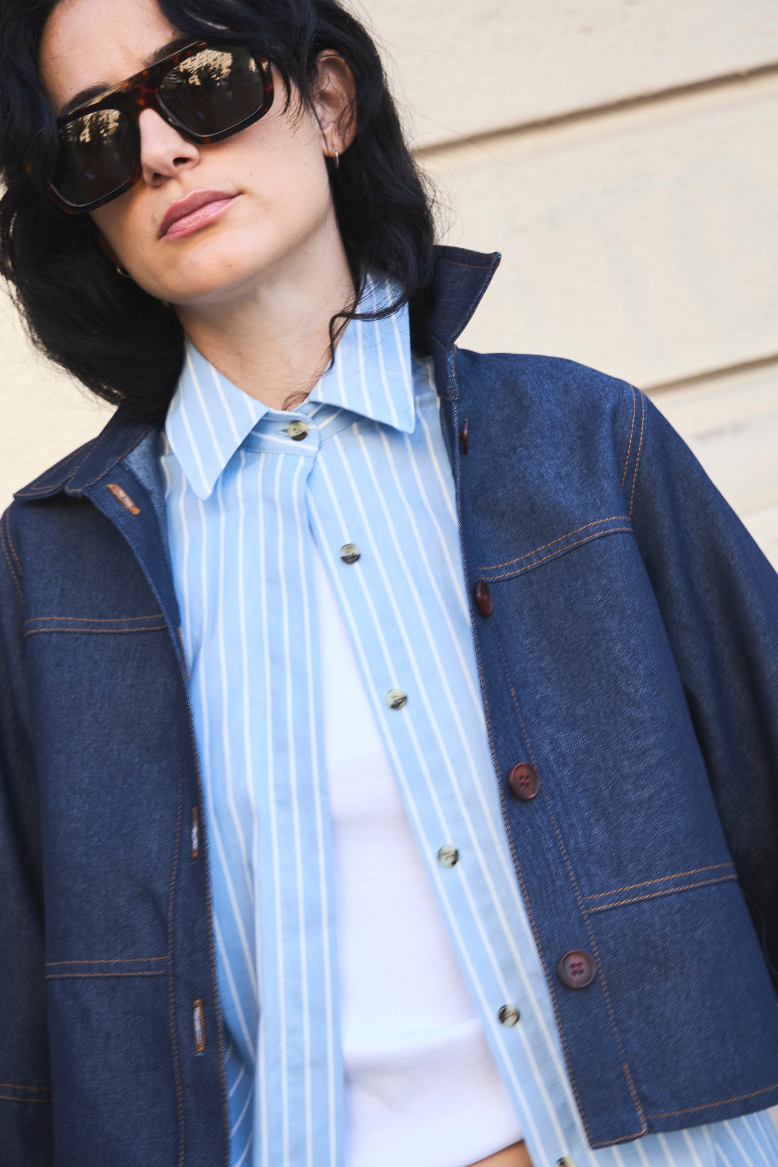 Blusa Bonheur 100% Algodón Listada Celeste