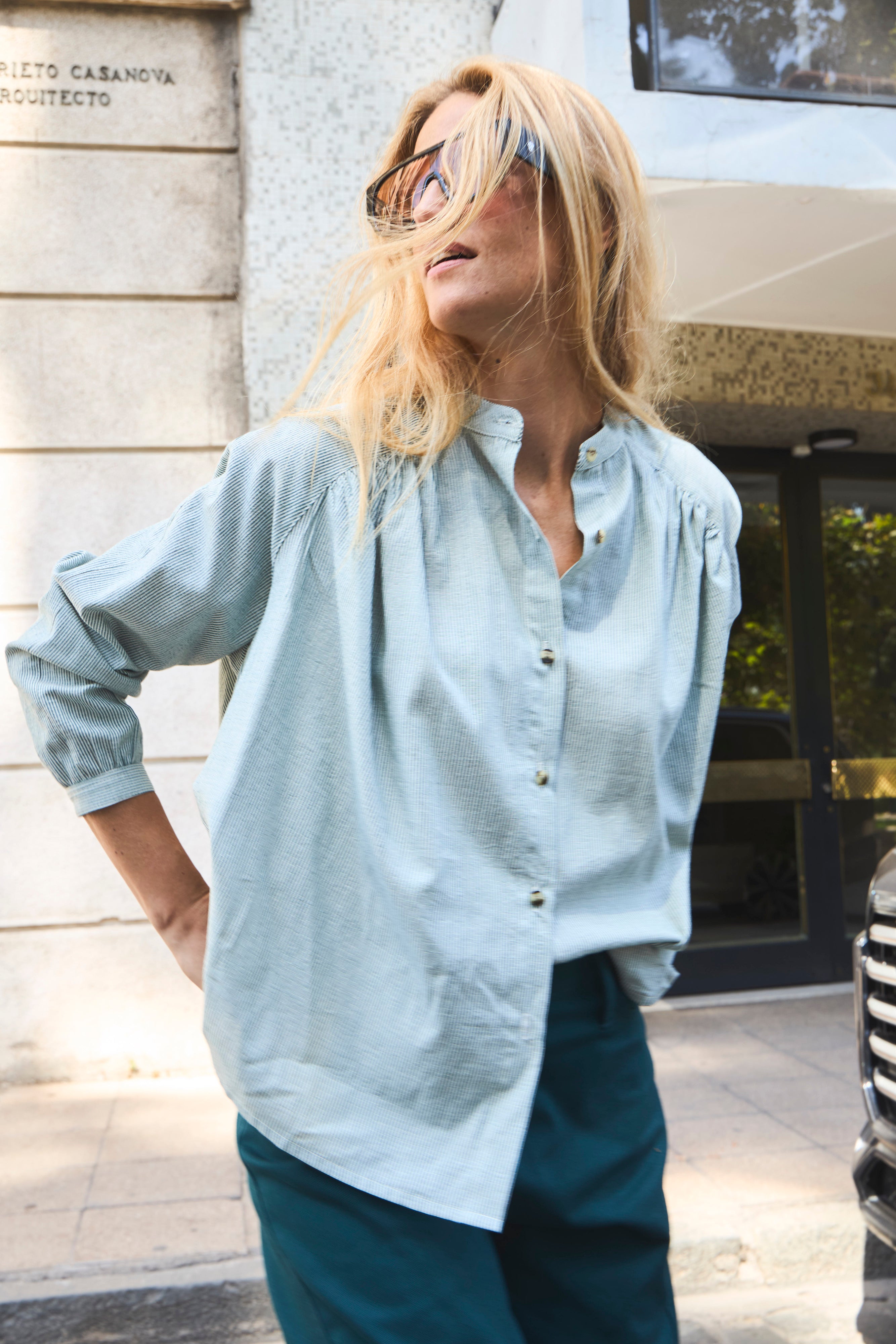 Blusa Tresor 100% Algodón Listada Verde