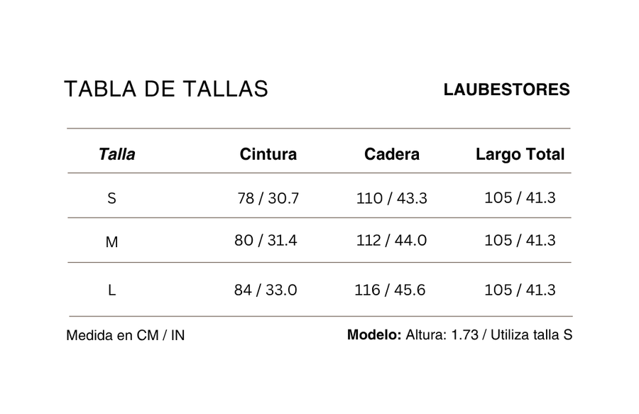 Tabla de tallas Pantalon Ether Rosa Palo