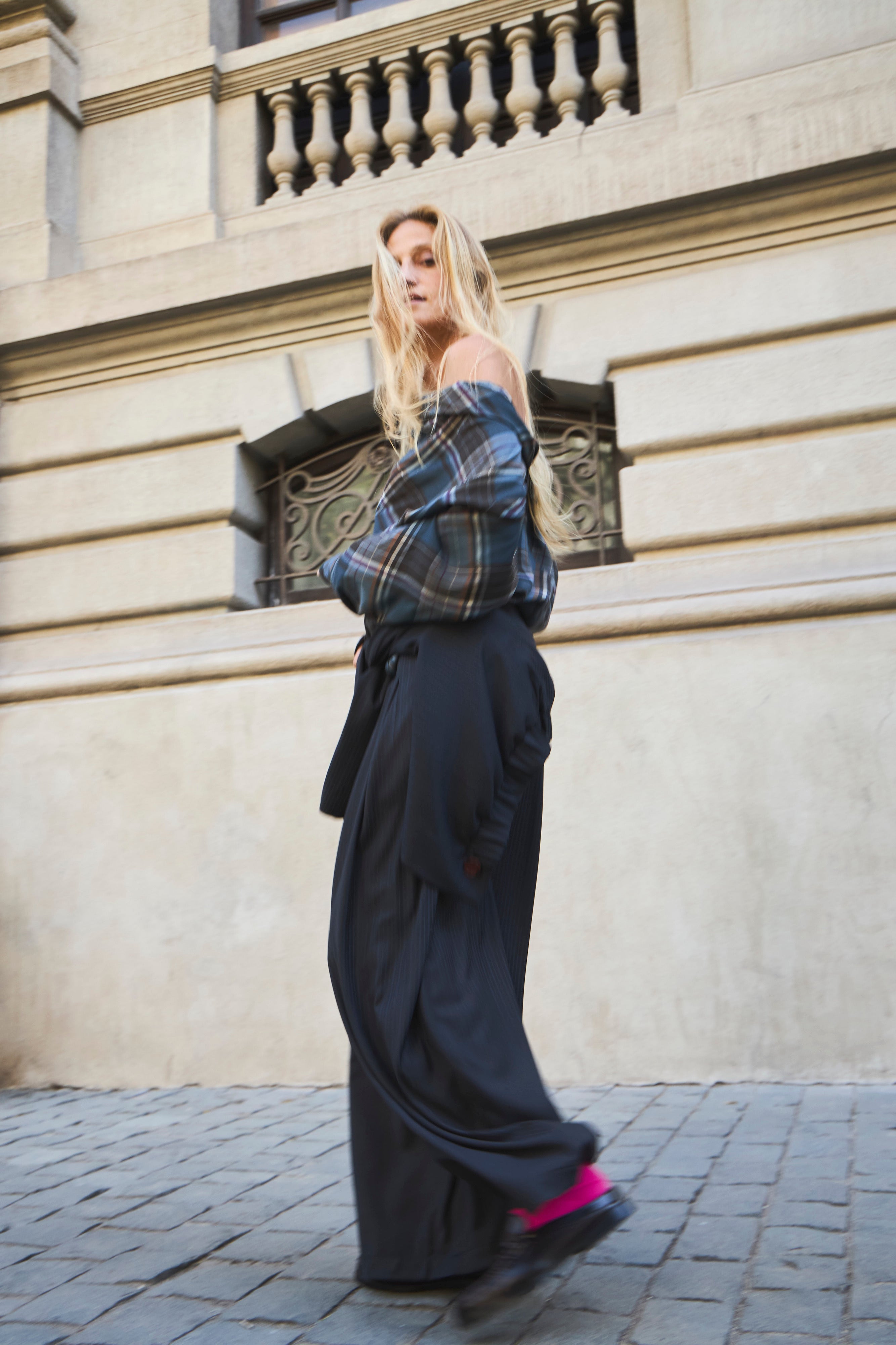 Blusa  Drapeada Appui Escocés Azul