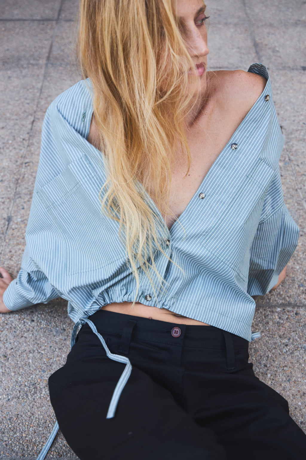 Blusa Mer 100% Algodón Listada Verde