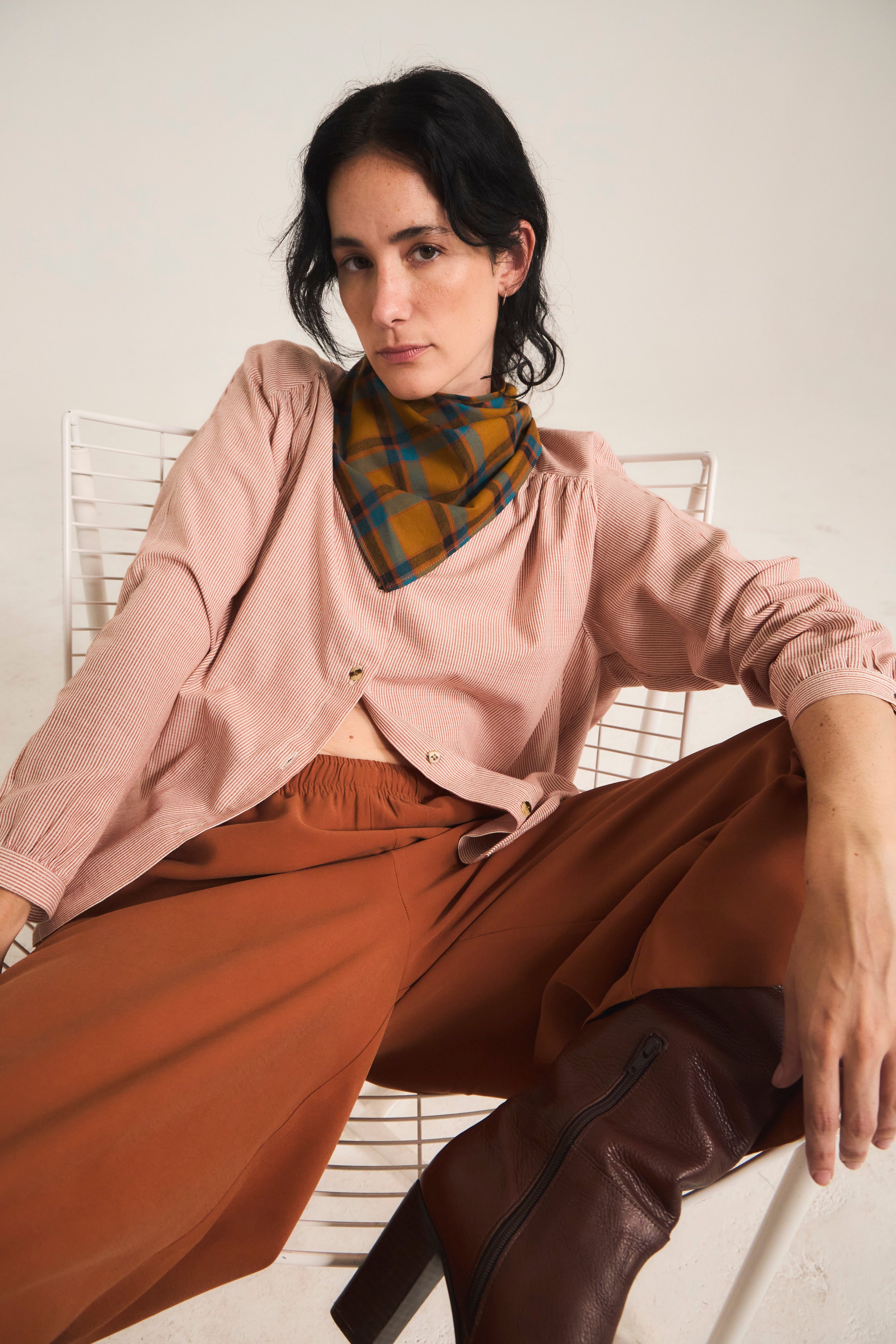 Blusa Tresor 100% Algodón Listada Naranja