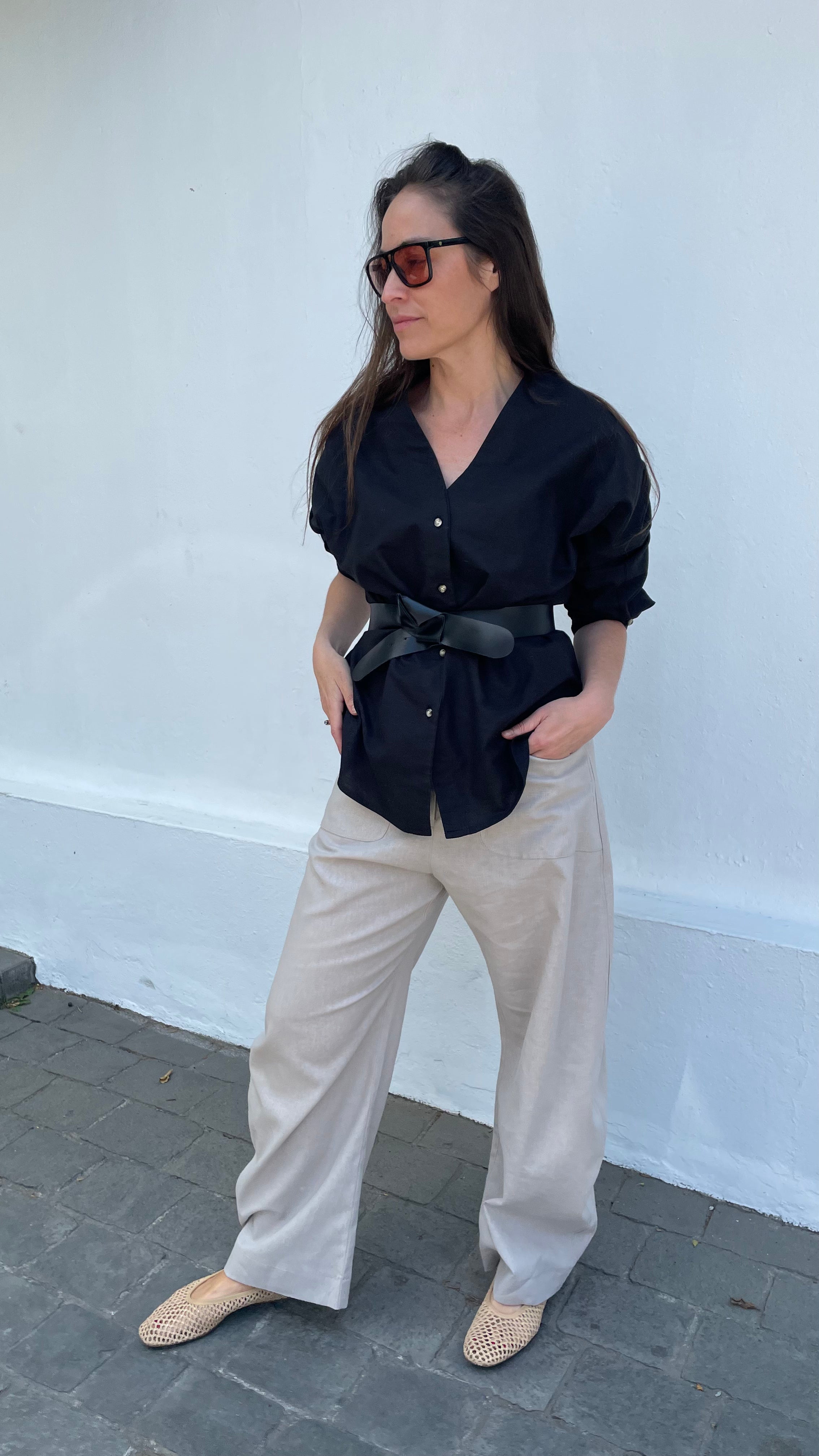 Blusa Cou Lino Negro