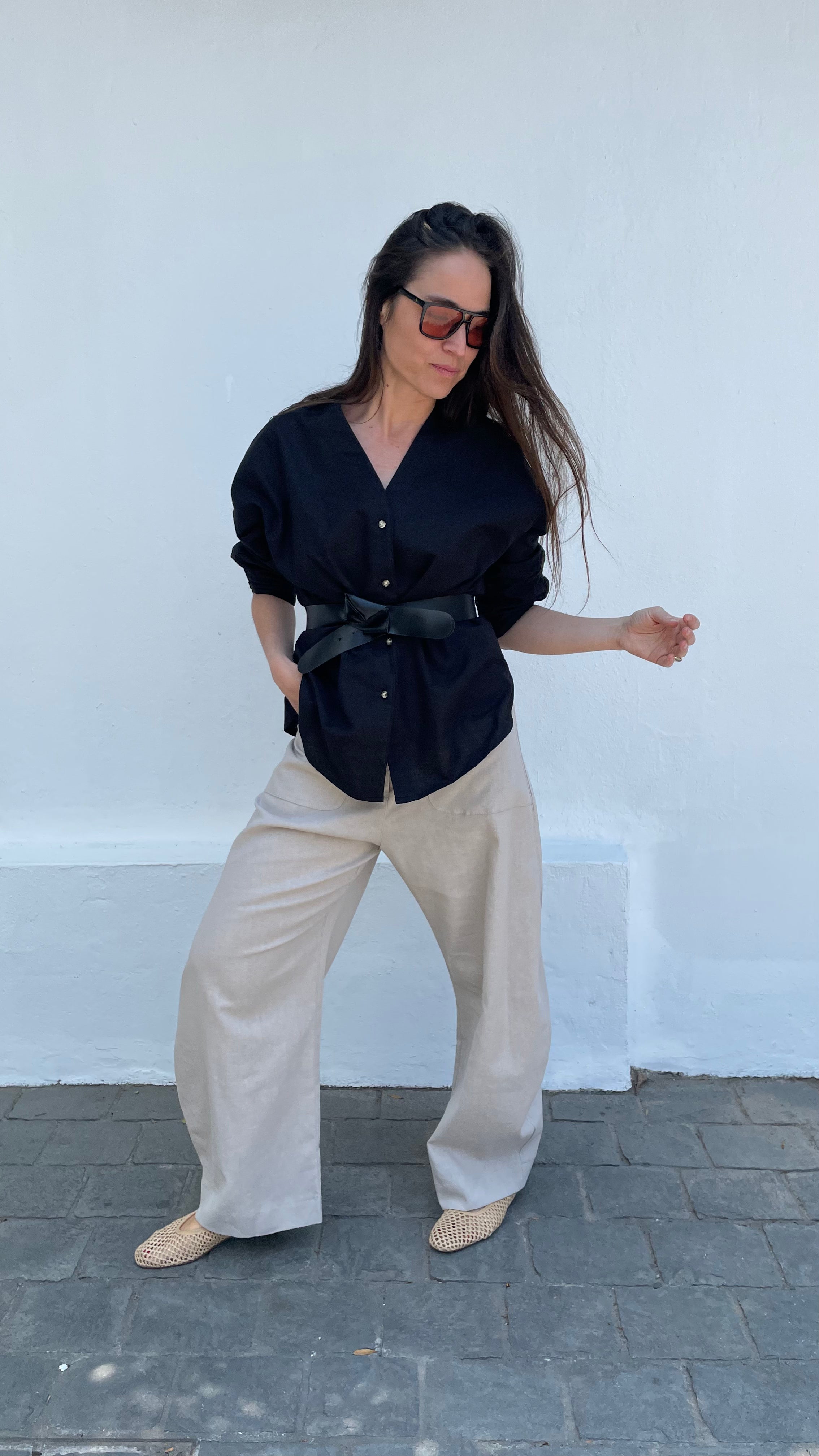 Blusa Cou Lino Negro