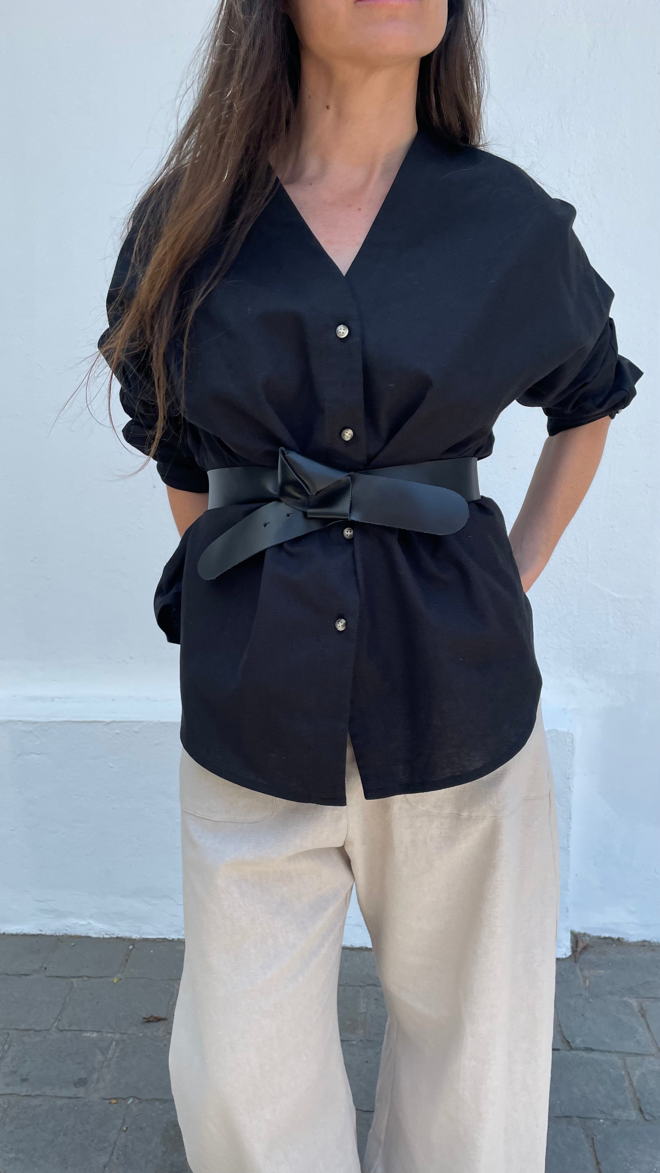 Blusa Cou Lino Negro