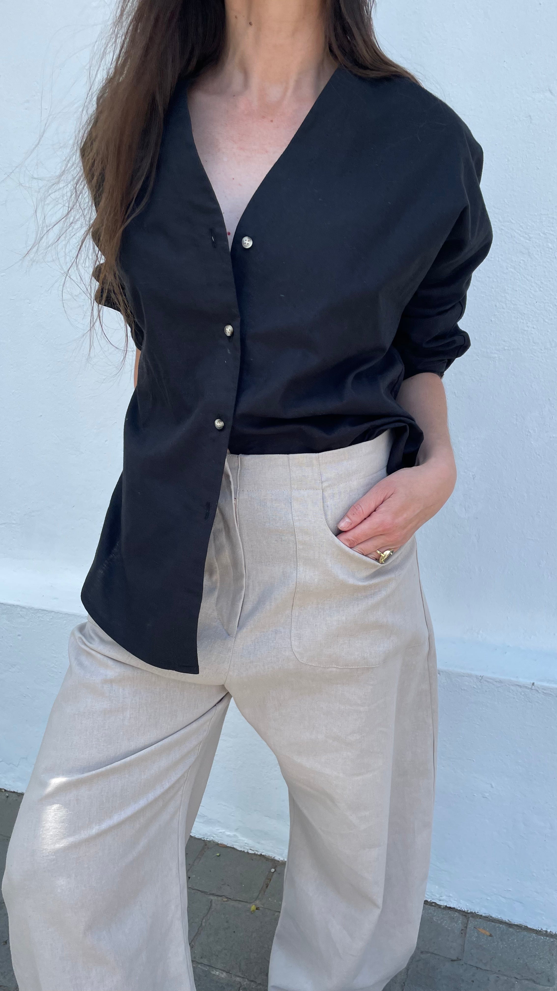 Blusa Cou Lino Negro