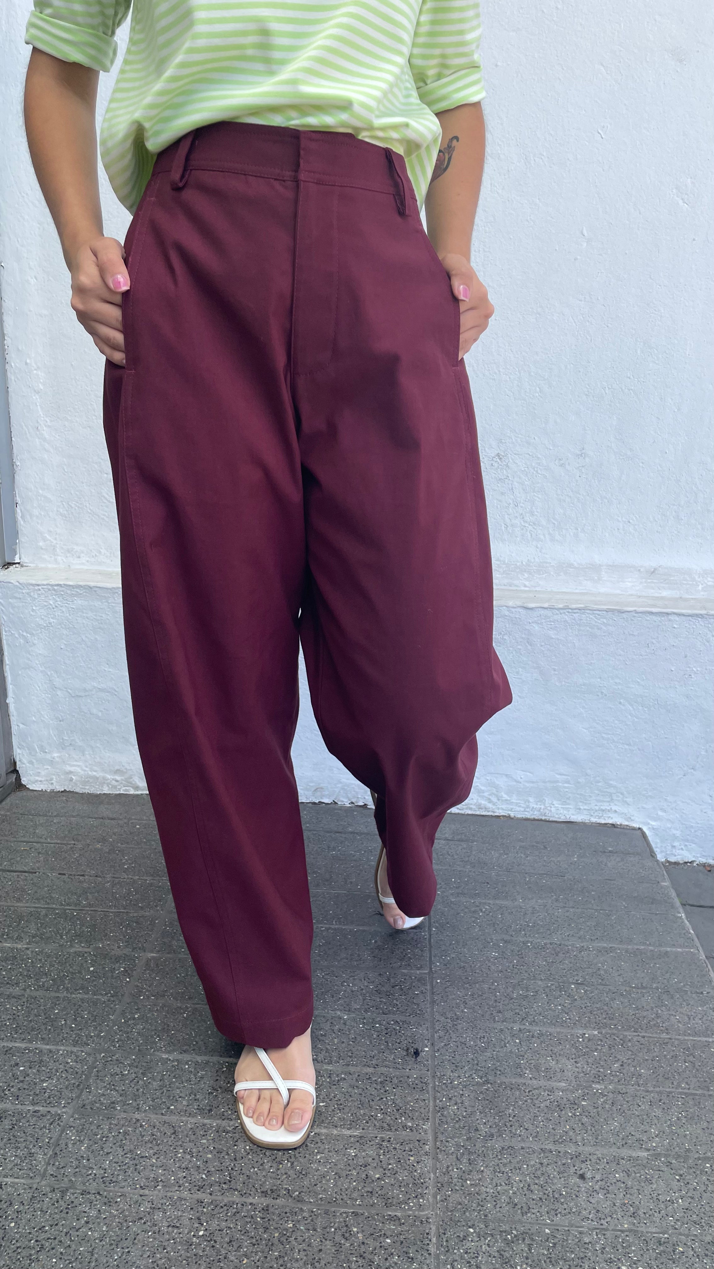 Pantalón Eveille 100% Algodón Burdeo