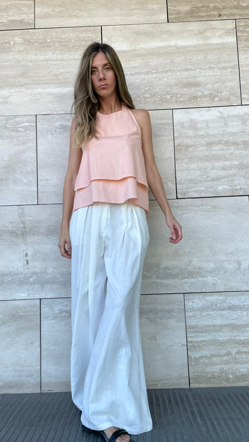 Top Klint Listado Algodón Naranja