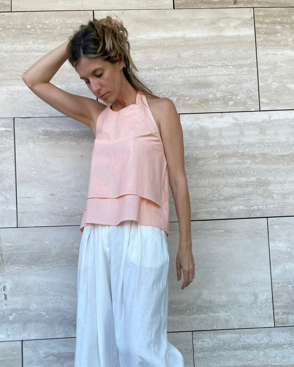 Top Klint Listado Algodón Naranja