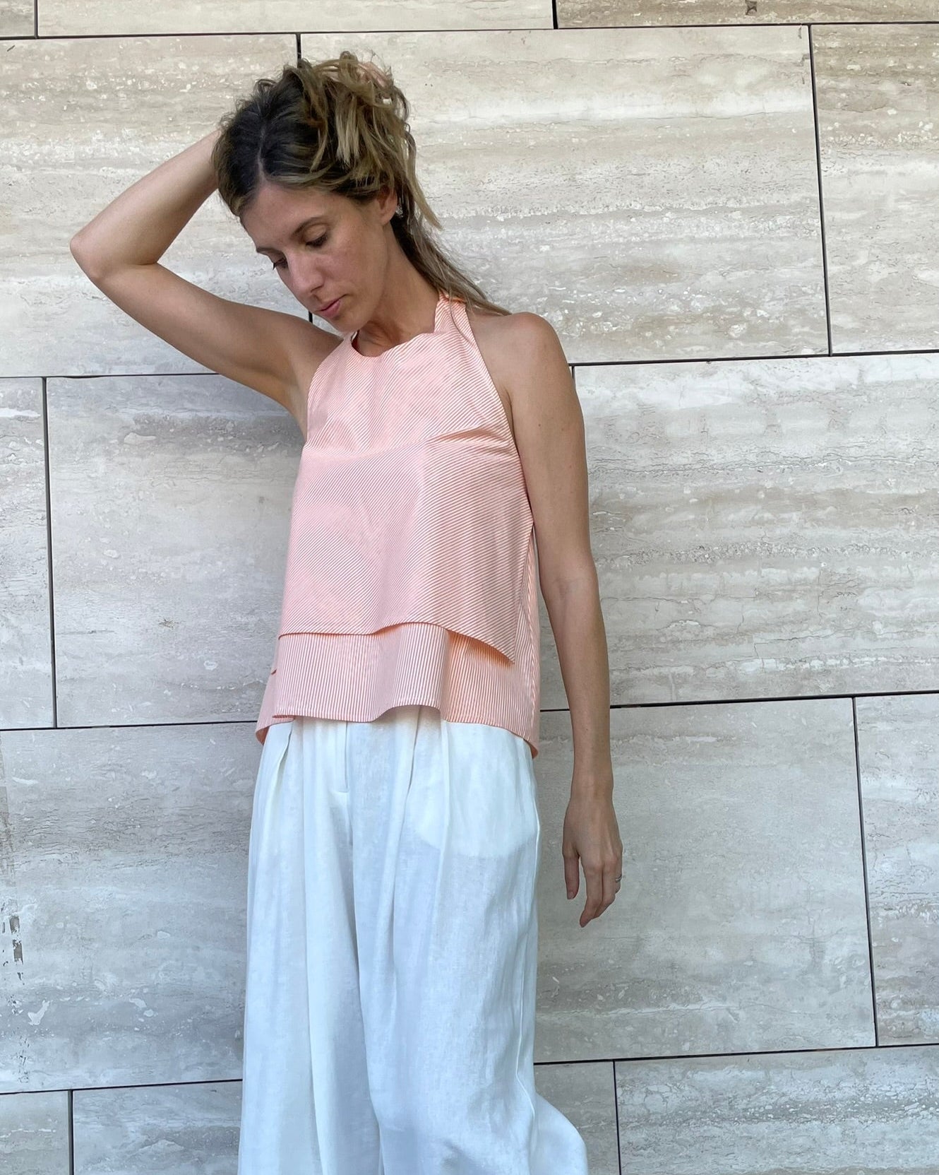 Top Klint Listado Algodón Naranja