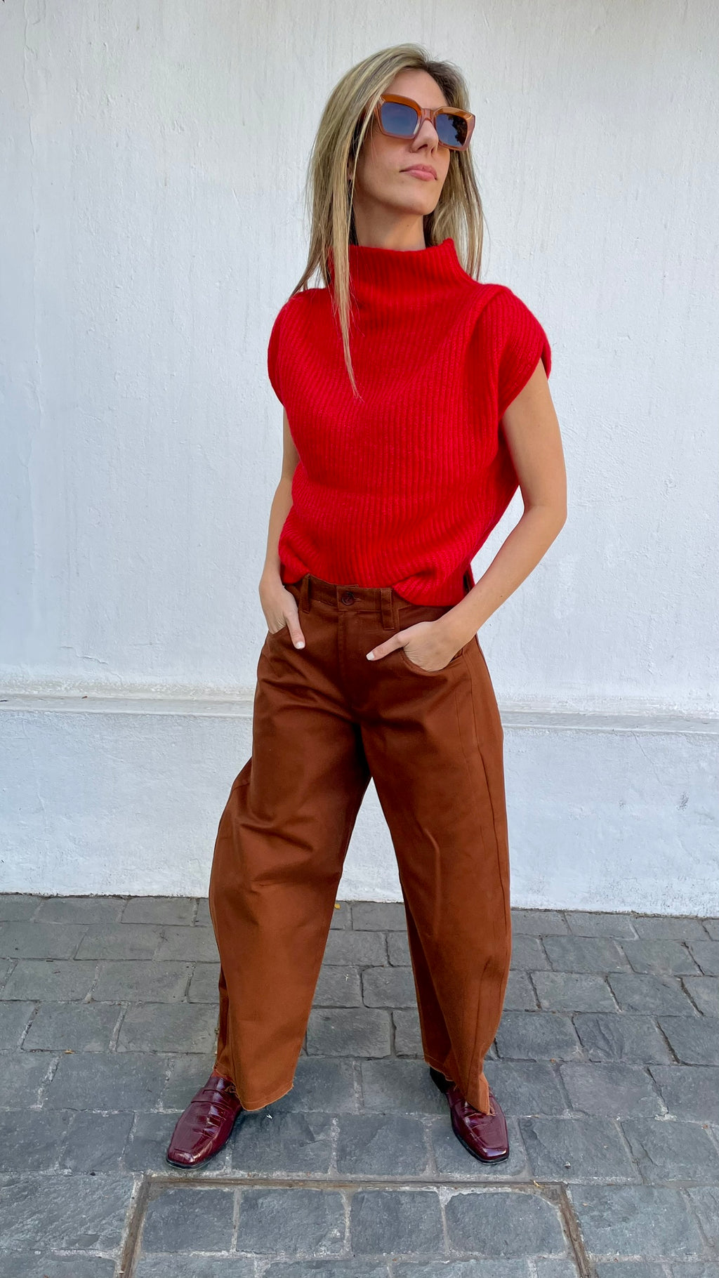 Chaleco Sin Mangas Lagune Baby Alpaca Rojo