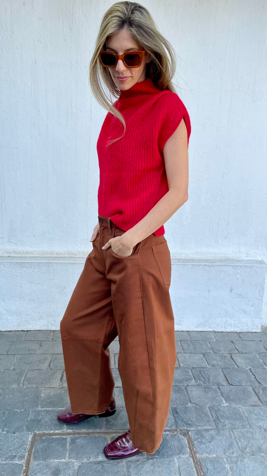 Chaleco Sin Mangas Lagune Baby Alpaca Rojo
