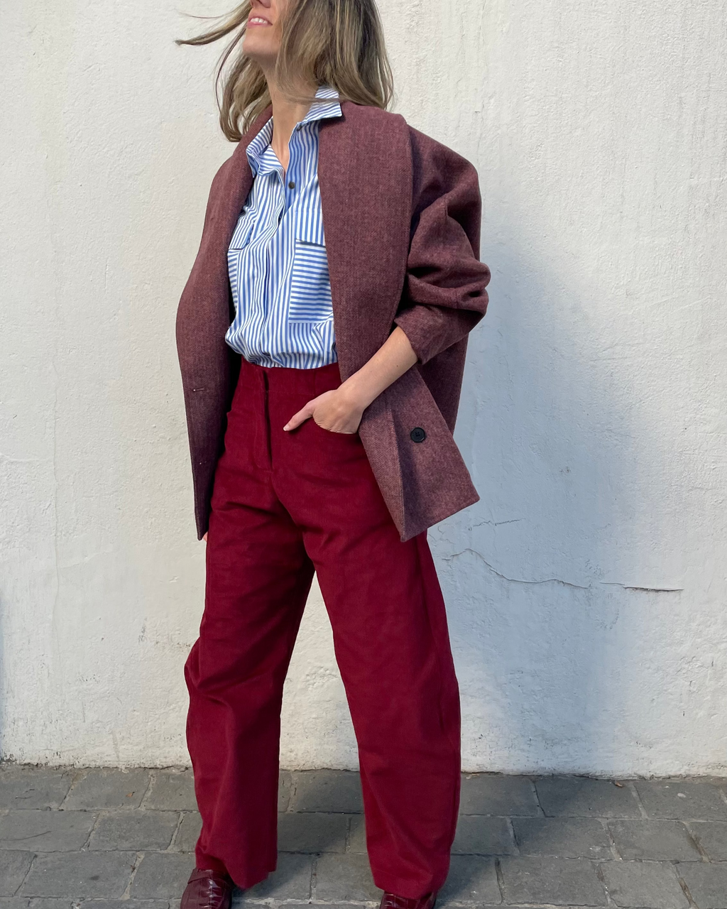 Pantalón Lys Cotelé Algodón Burdeo