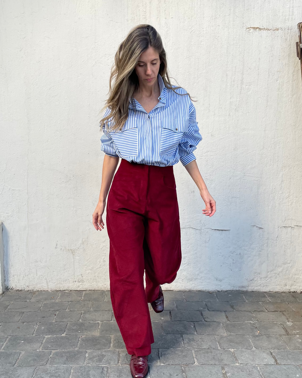 Pantalón Lys Cotelé Algodón Burdeo