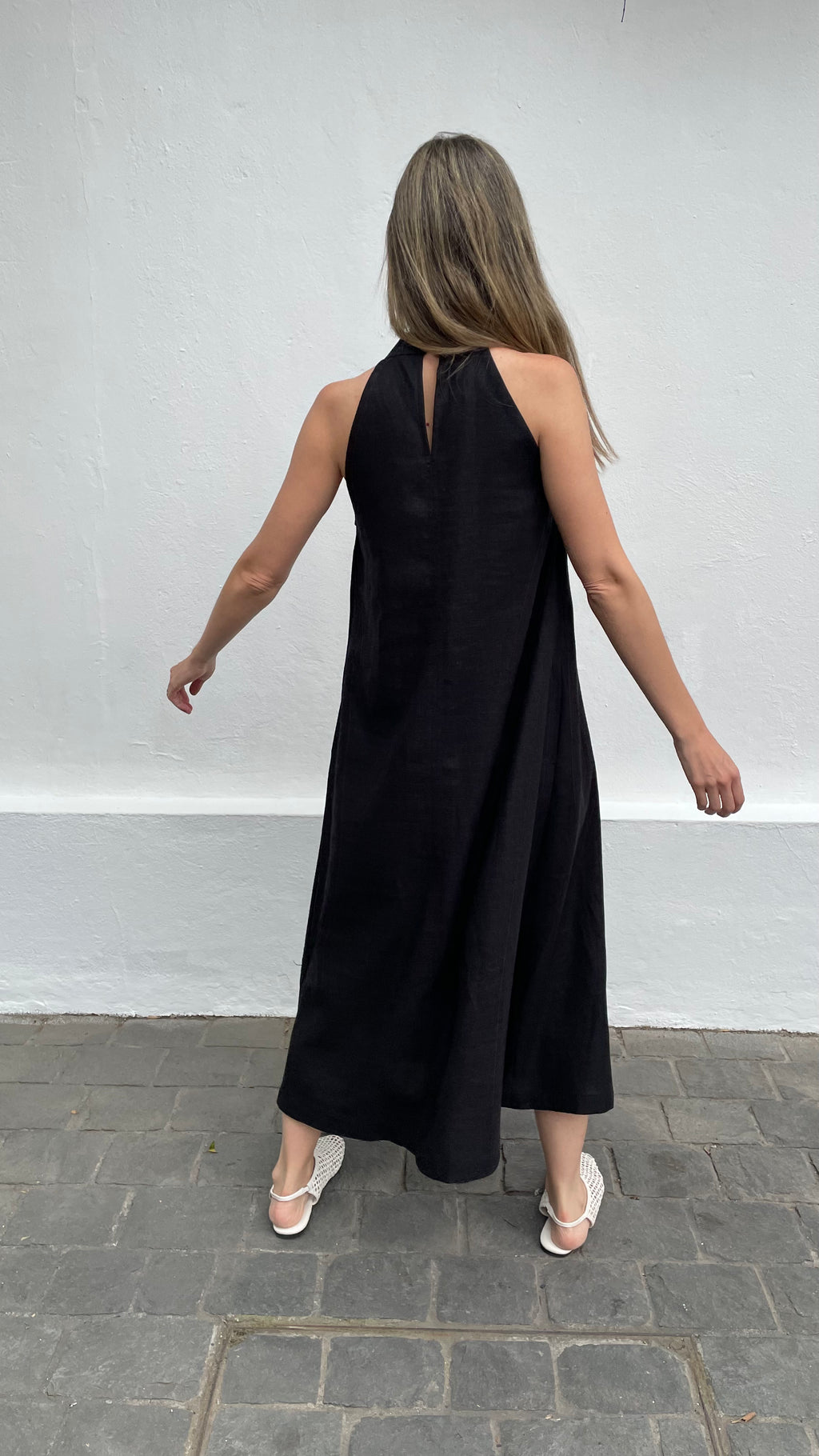 Vestido Drapeado Vie Lino Negro