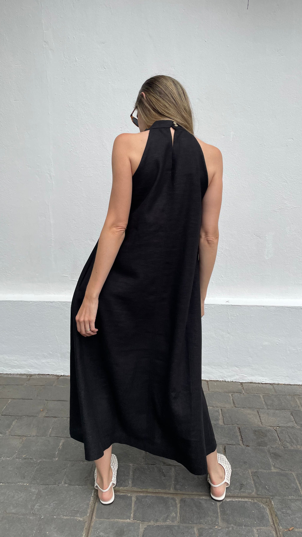 Vestido Drapeado Vie Lino Negro