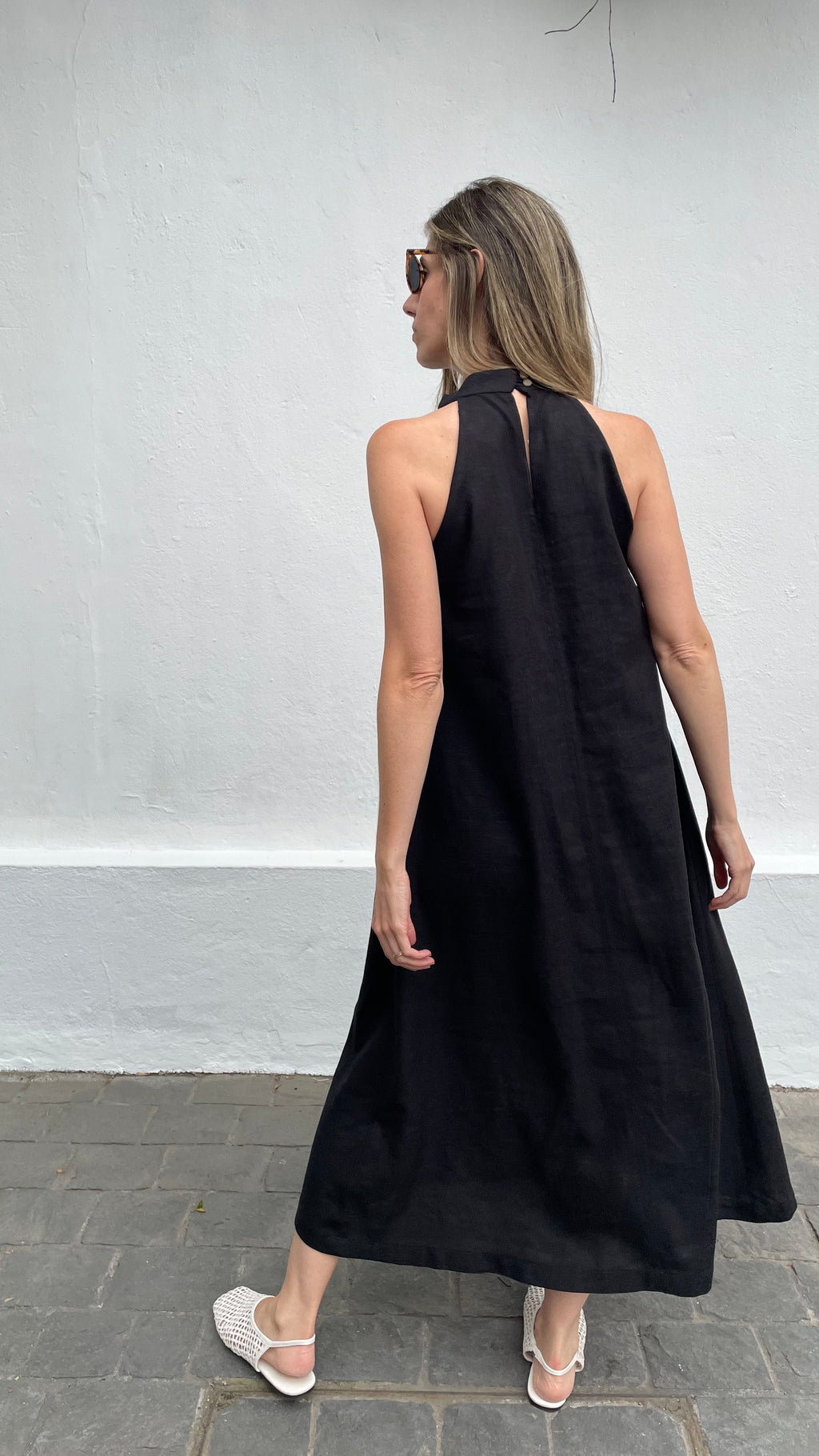 Vestido Drapeado Vie Lino Negro