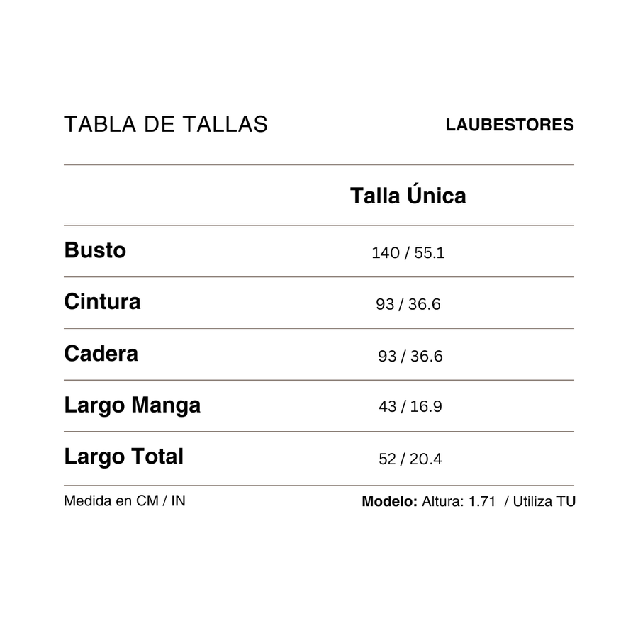 Tabla de tallas Kimono Capitaine Tejido Negro