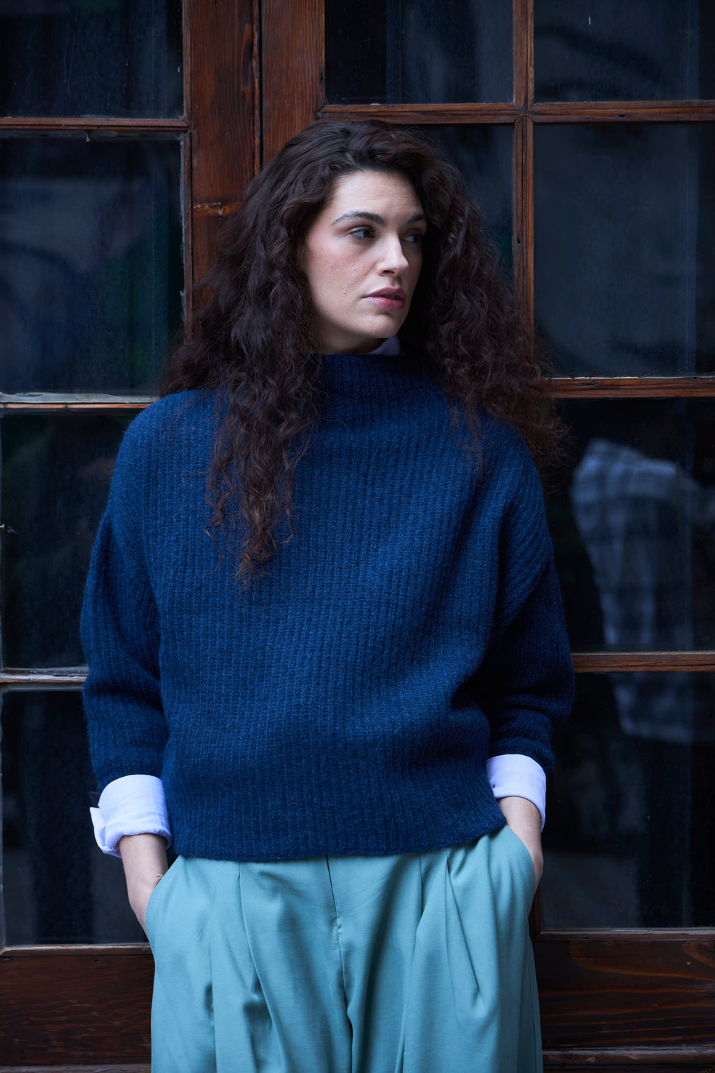 Sweater Maxima Superfine Alpaca Azul Marino
