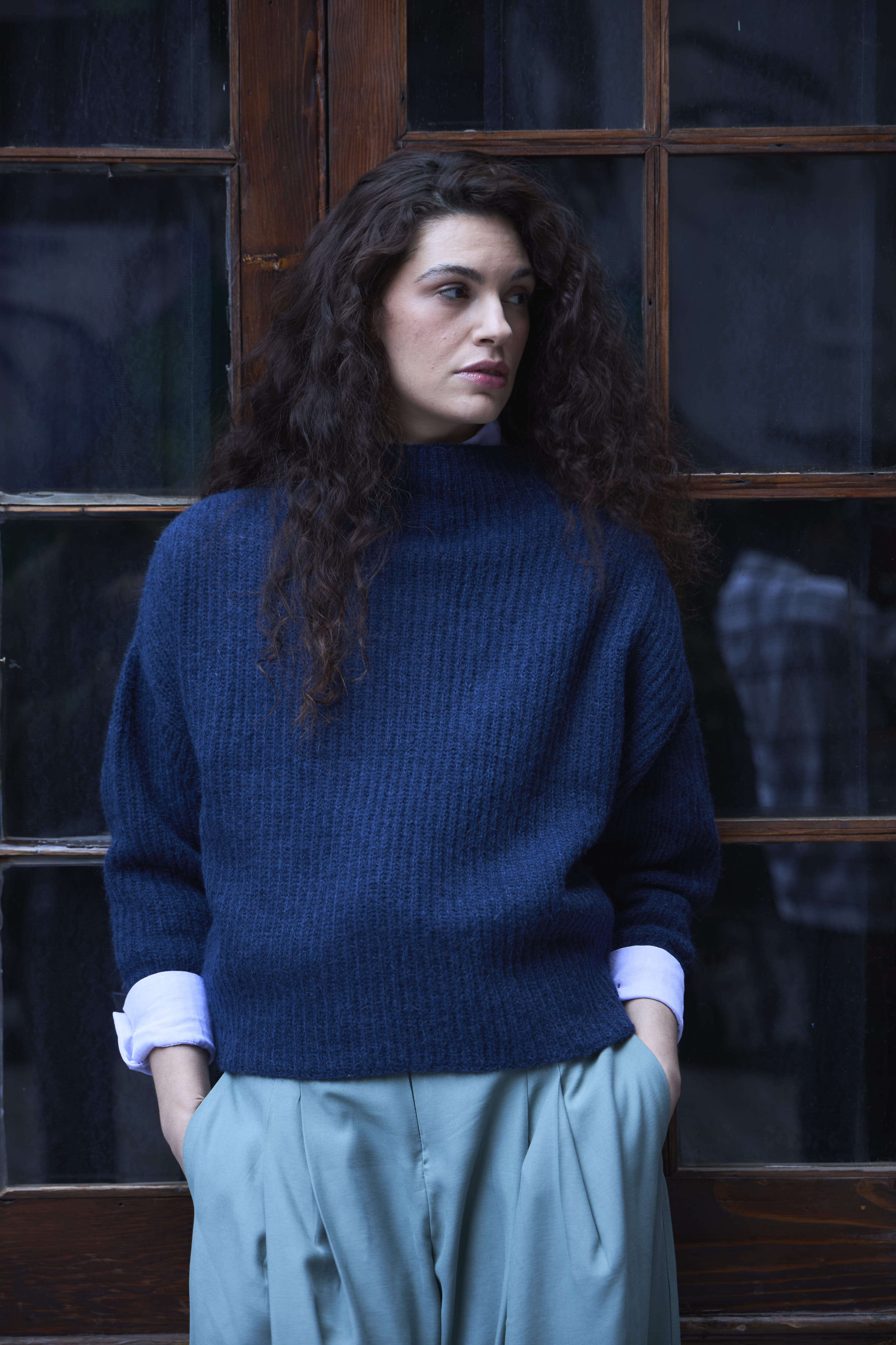 Sweater Maxima Superfine Alpaca Azul Marino
