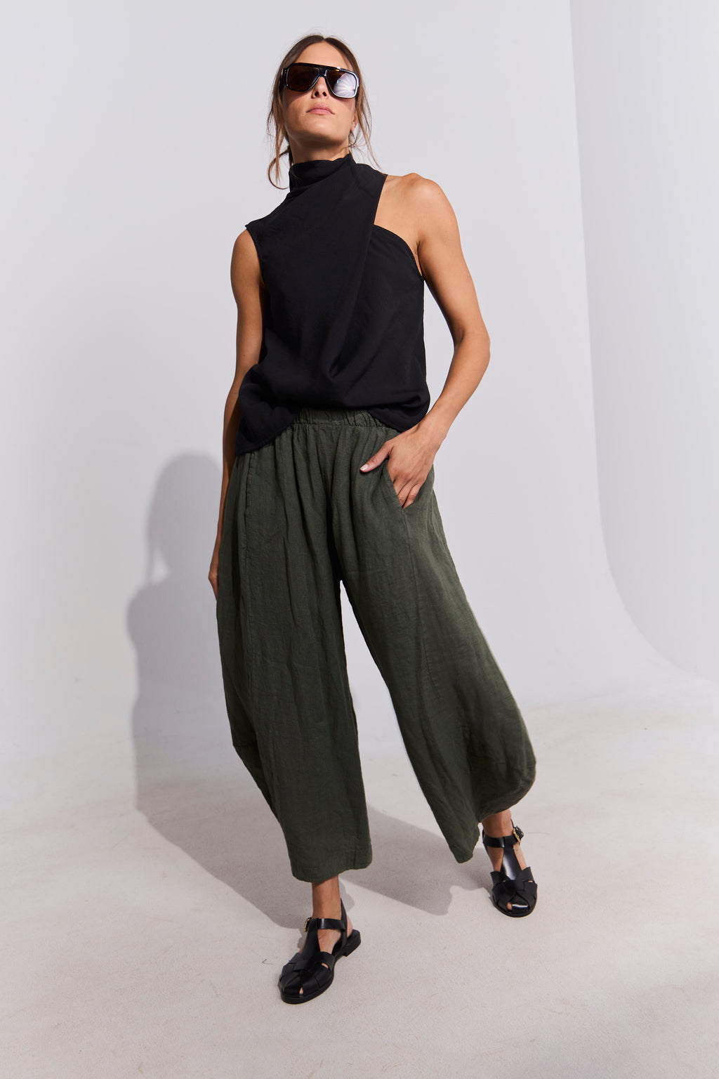 Pantalón Froisse 100% Lino Verde Musgo