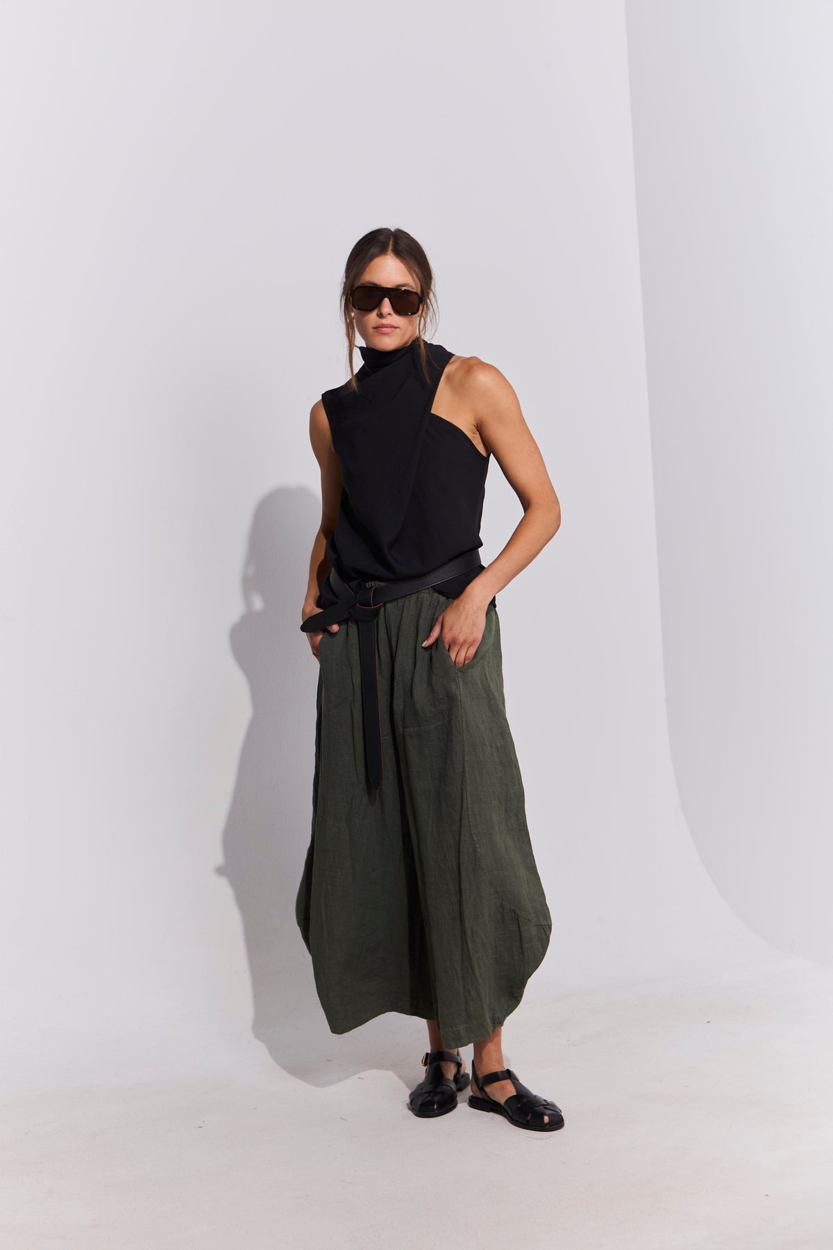 Pantalón Froisse 100% Lino Verde Musgo