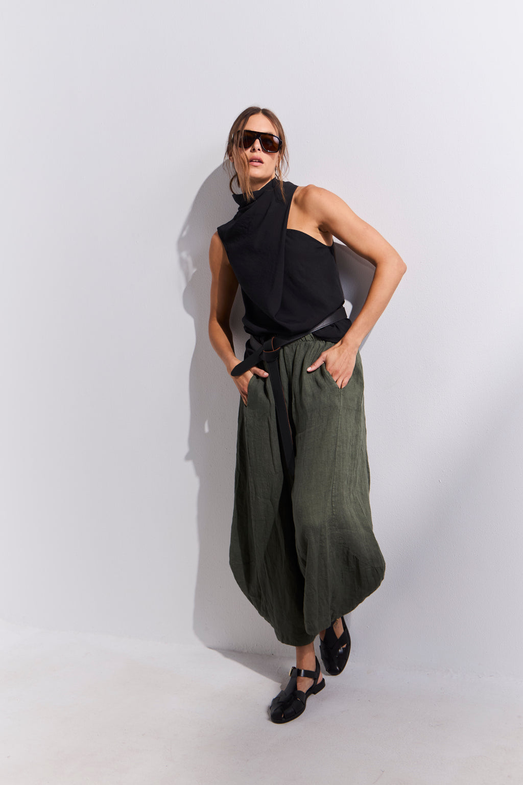 Pantalón Froisse 100% Lino Verde Musgo