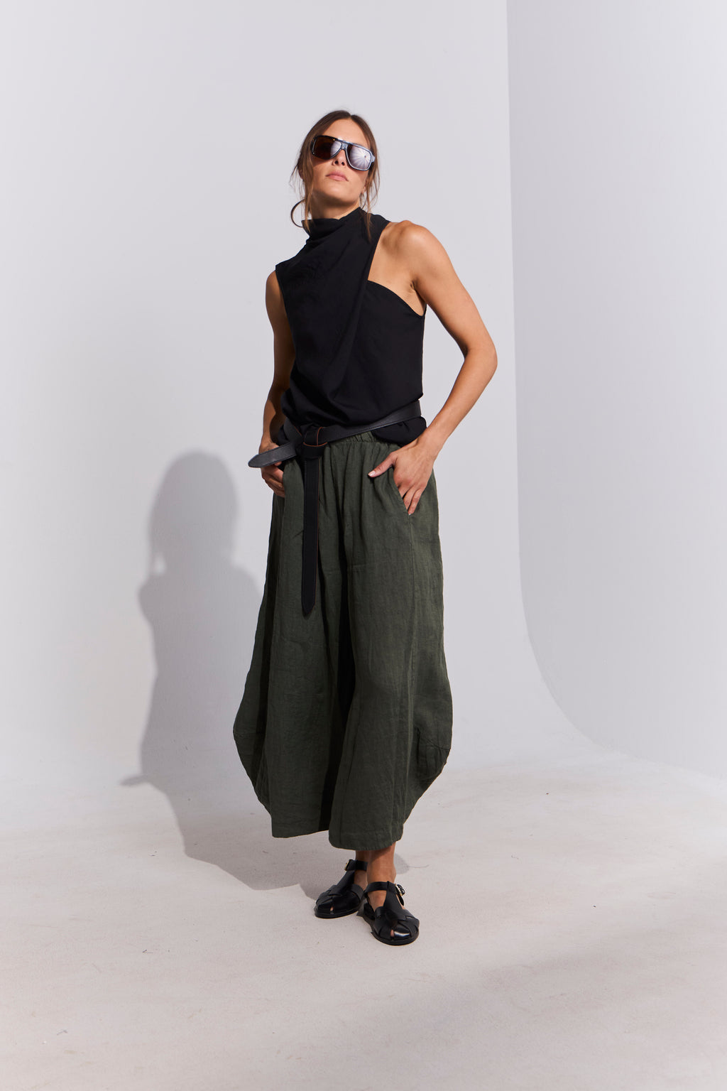 Pantalón Froisse 100% Lino Verde Musgo
