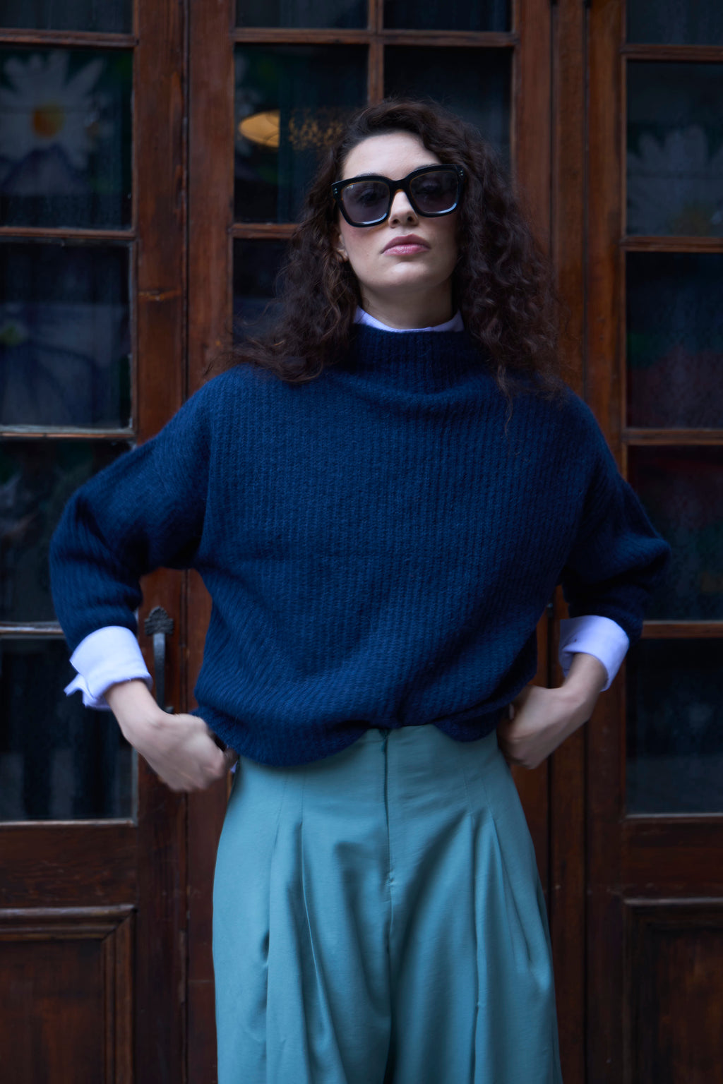Sweater Maxima Superfine Alpaca Azul Marino