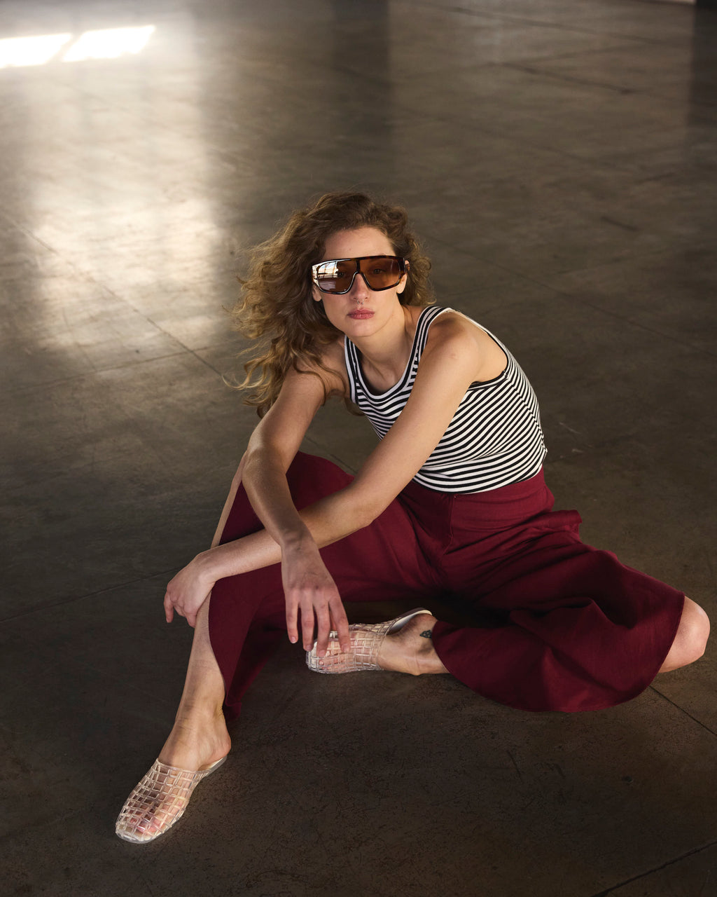 Pantalón Globo Solide Lino Burdeo