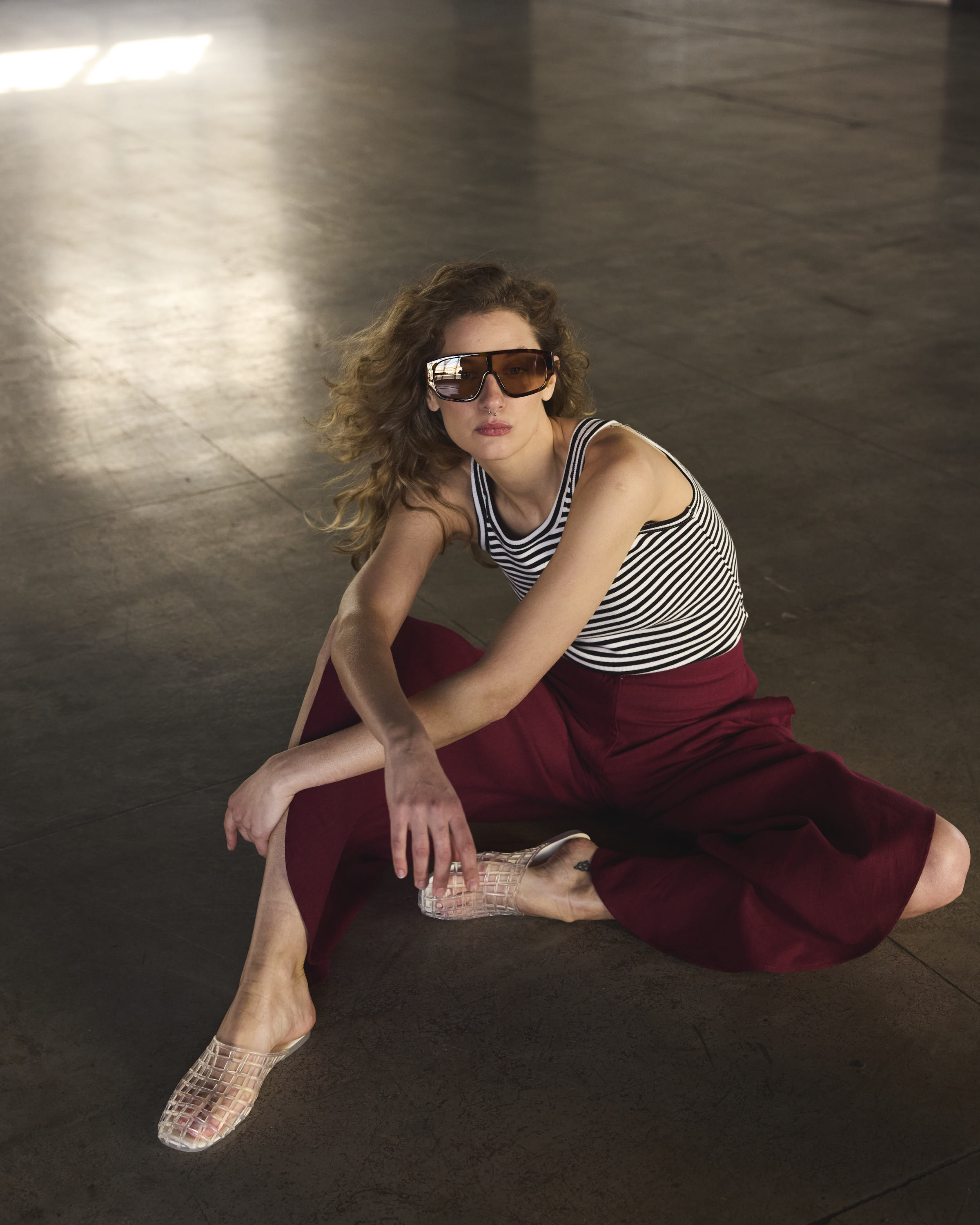 Pantalón Globo Solide Lino Burdeo