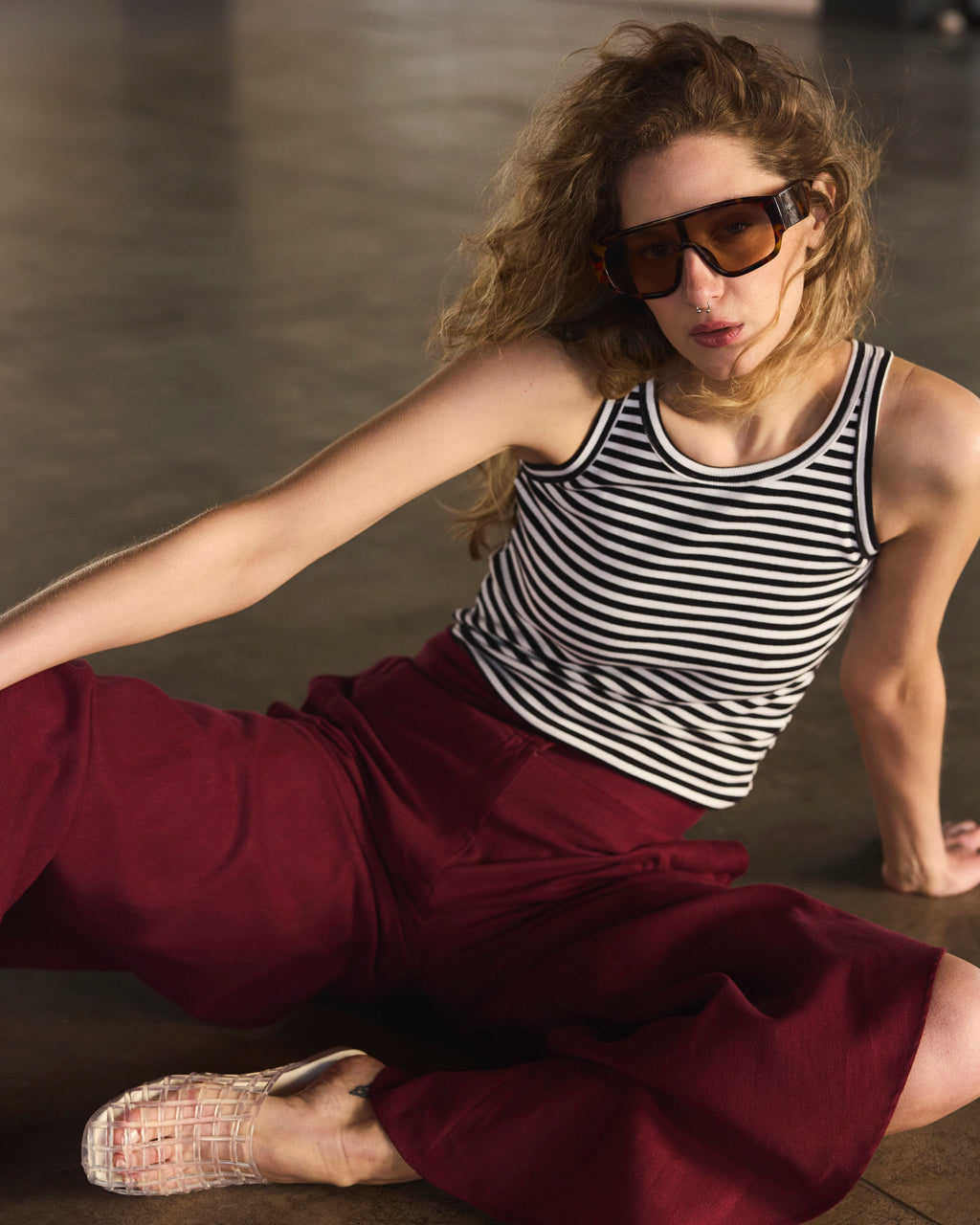 Polera Arkana Algodón Listada Blanco Negro