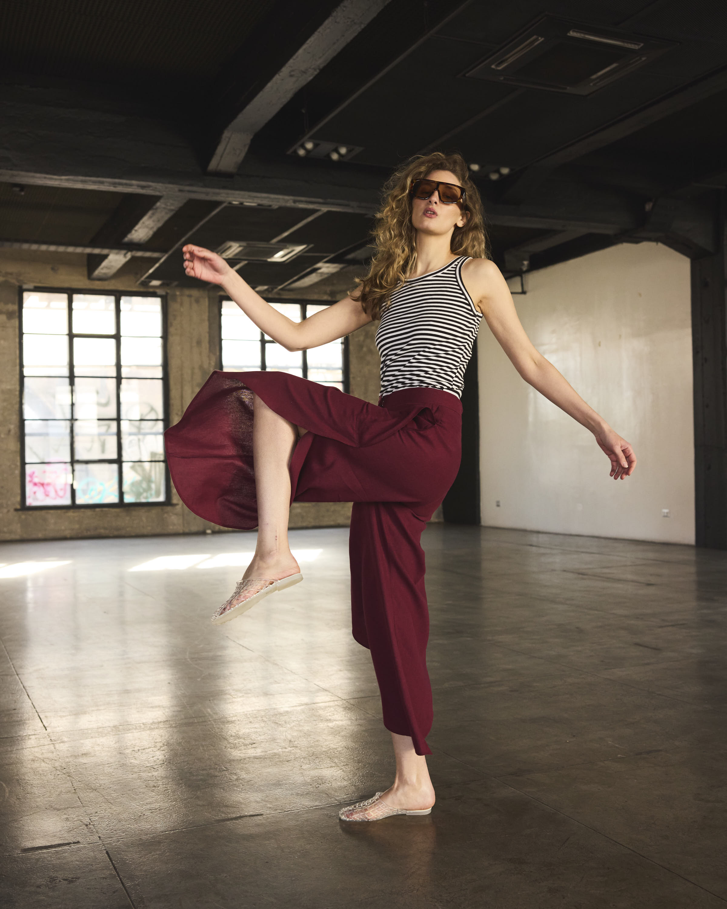 Pantalón Globo Solide Lino Burdeo