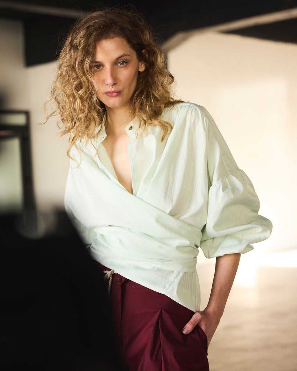 Blusa Cruzada Flamme 100% algodón  Verde Agua