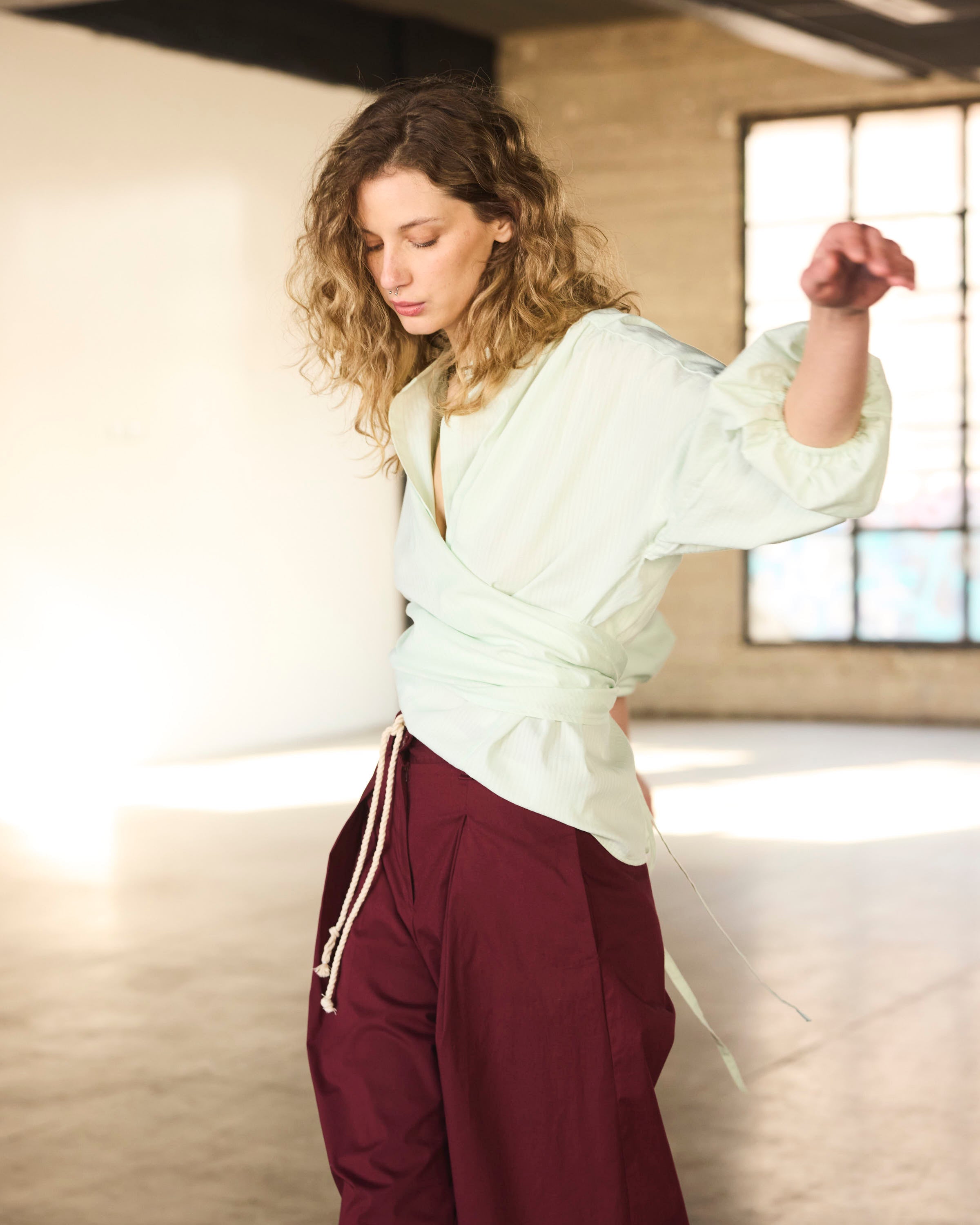 Blusa Cruzada Flamme 100% algodón  Verde Agua