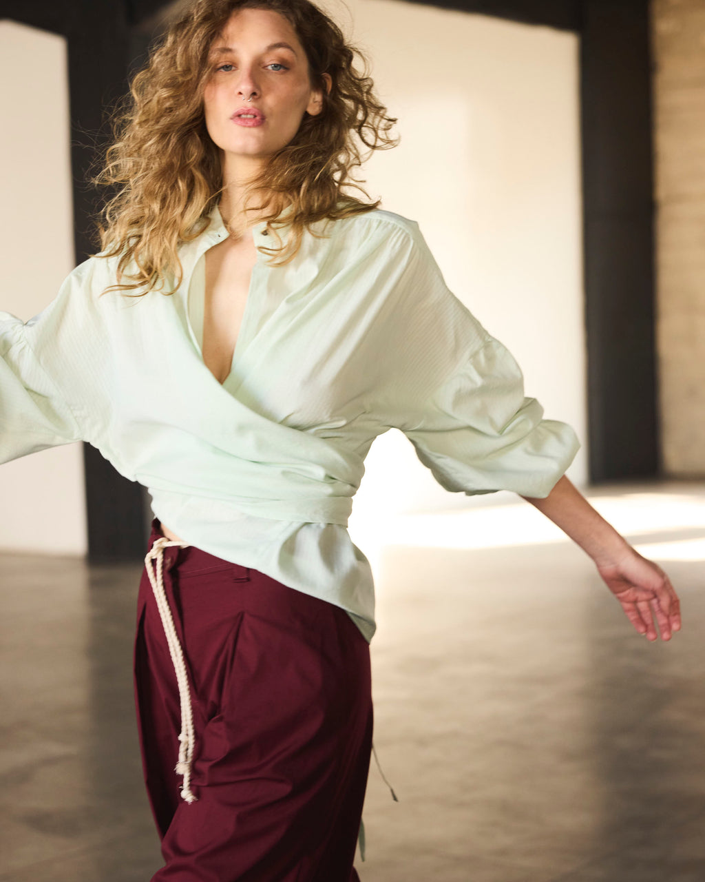 Blusa Cruzada Flamme 100% algodón  Verde Agua