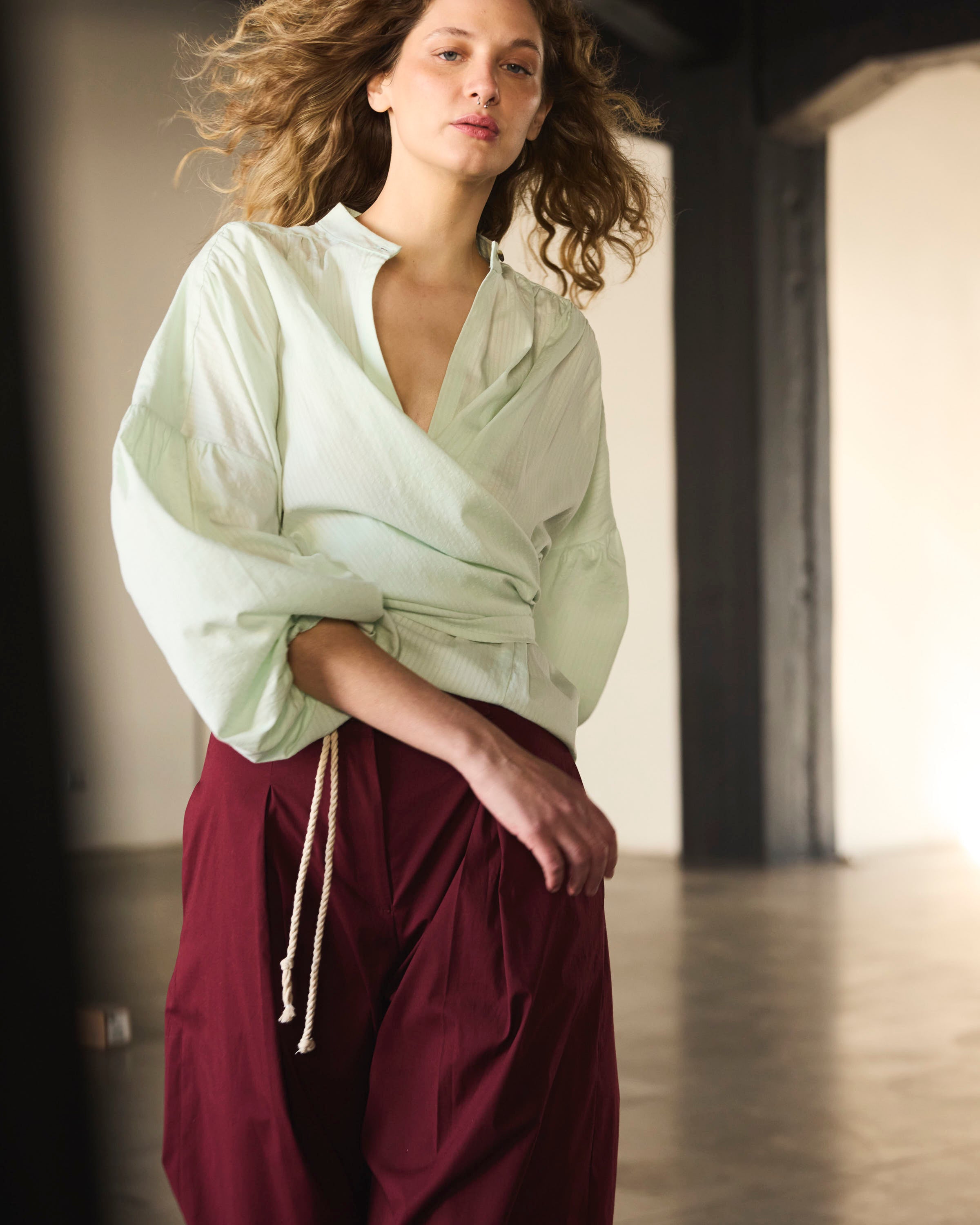 Blusa Cruzada Flamme 100% algodón  Verde Agua