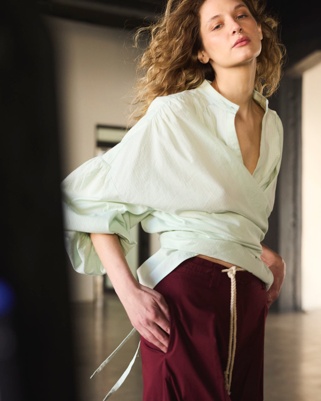 Blusa Cruzada Flamme 100% algodón  Verde Agua