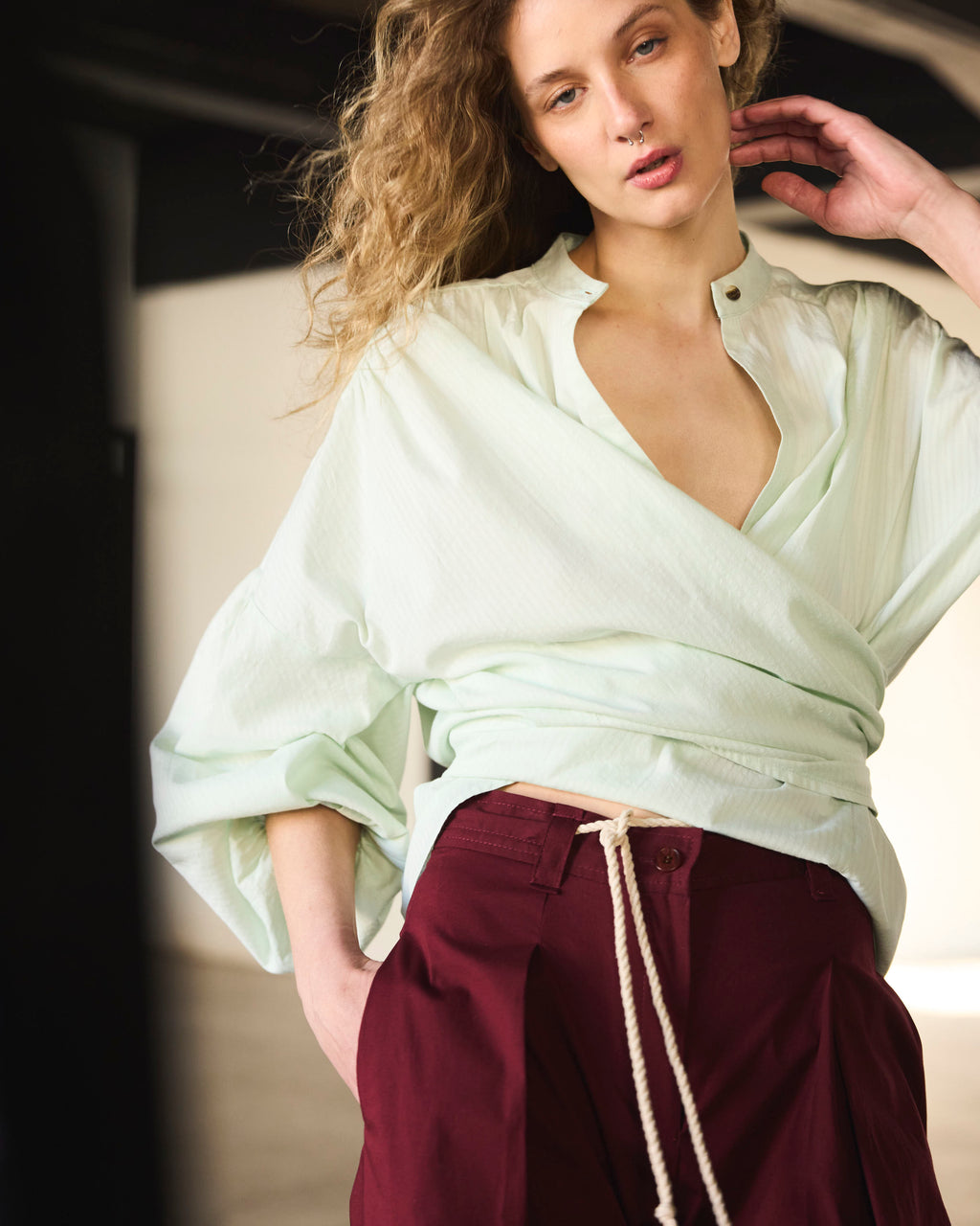 Blusa Cruzada Flamme 100% algodón  Verde Agua