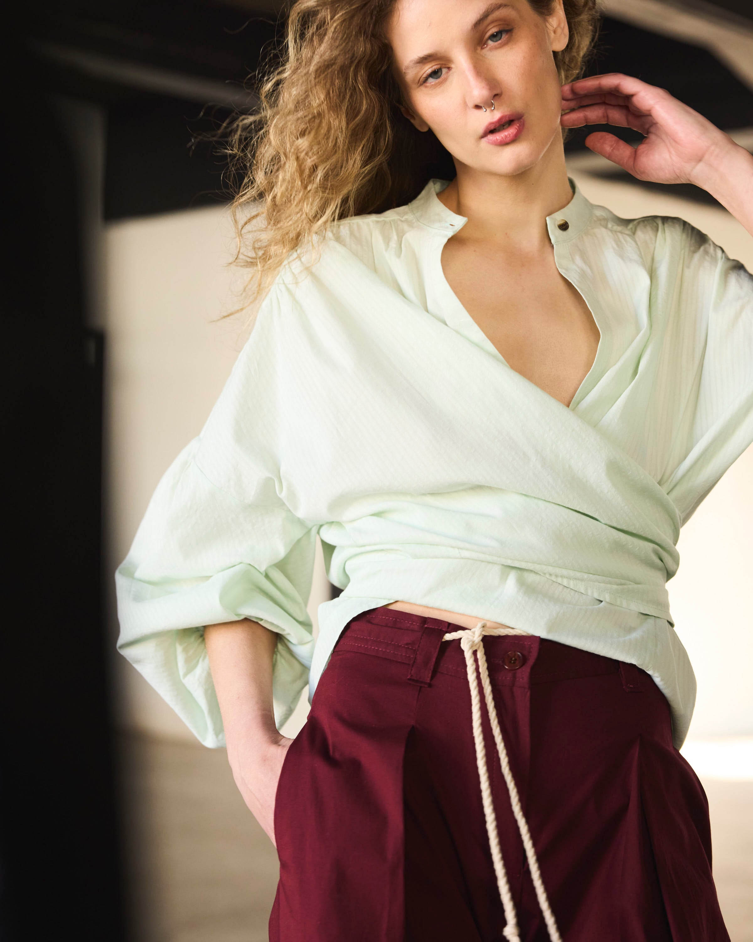 Blusa Cruzada Flamme 100% algodón  Verde Agua