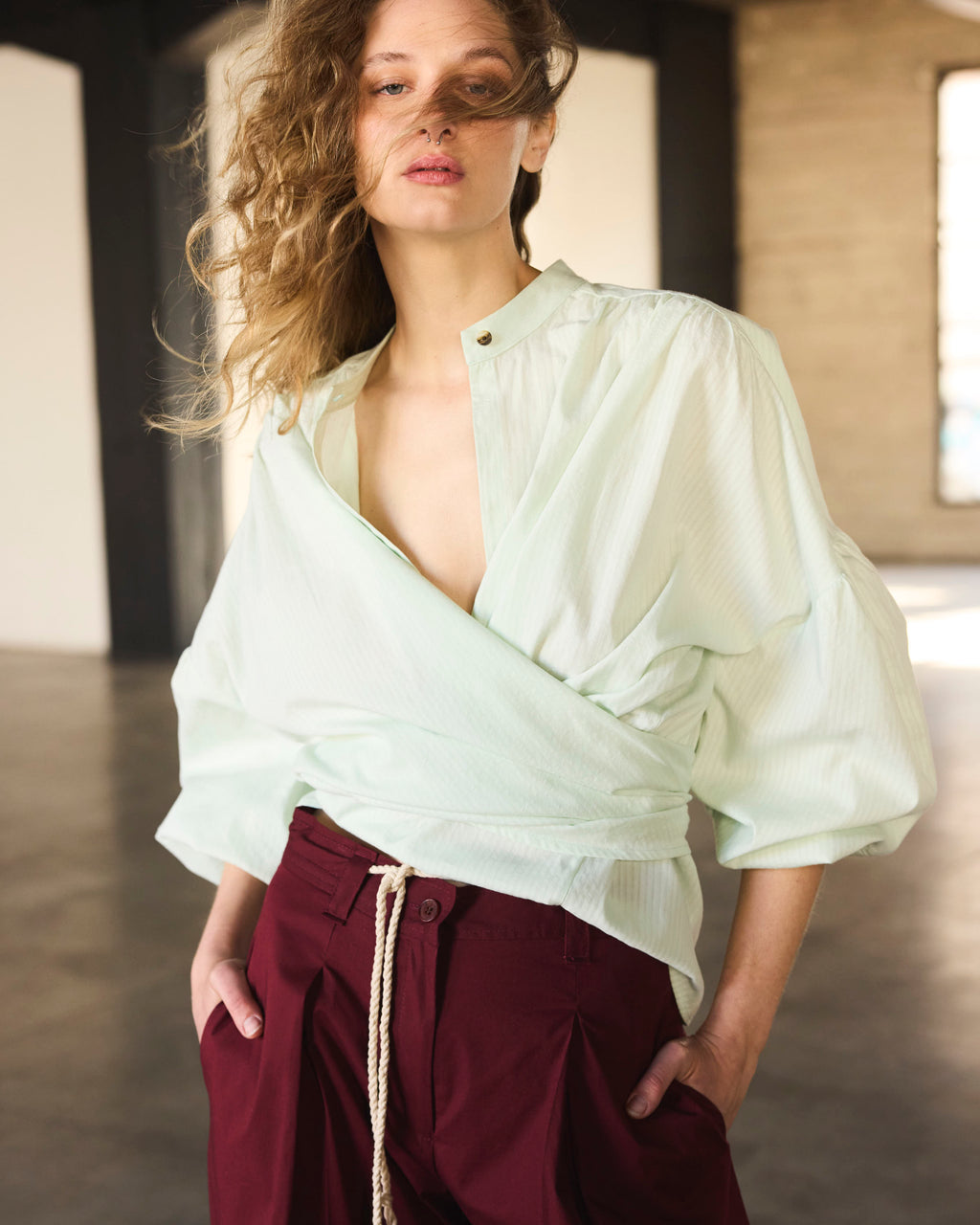 Blusa Cruzada Flamme 100% algodón  Verde Agua