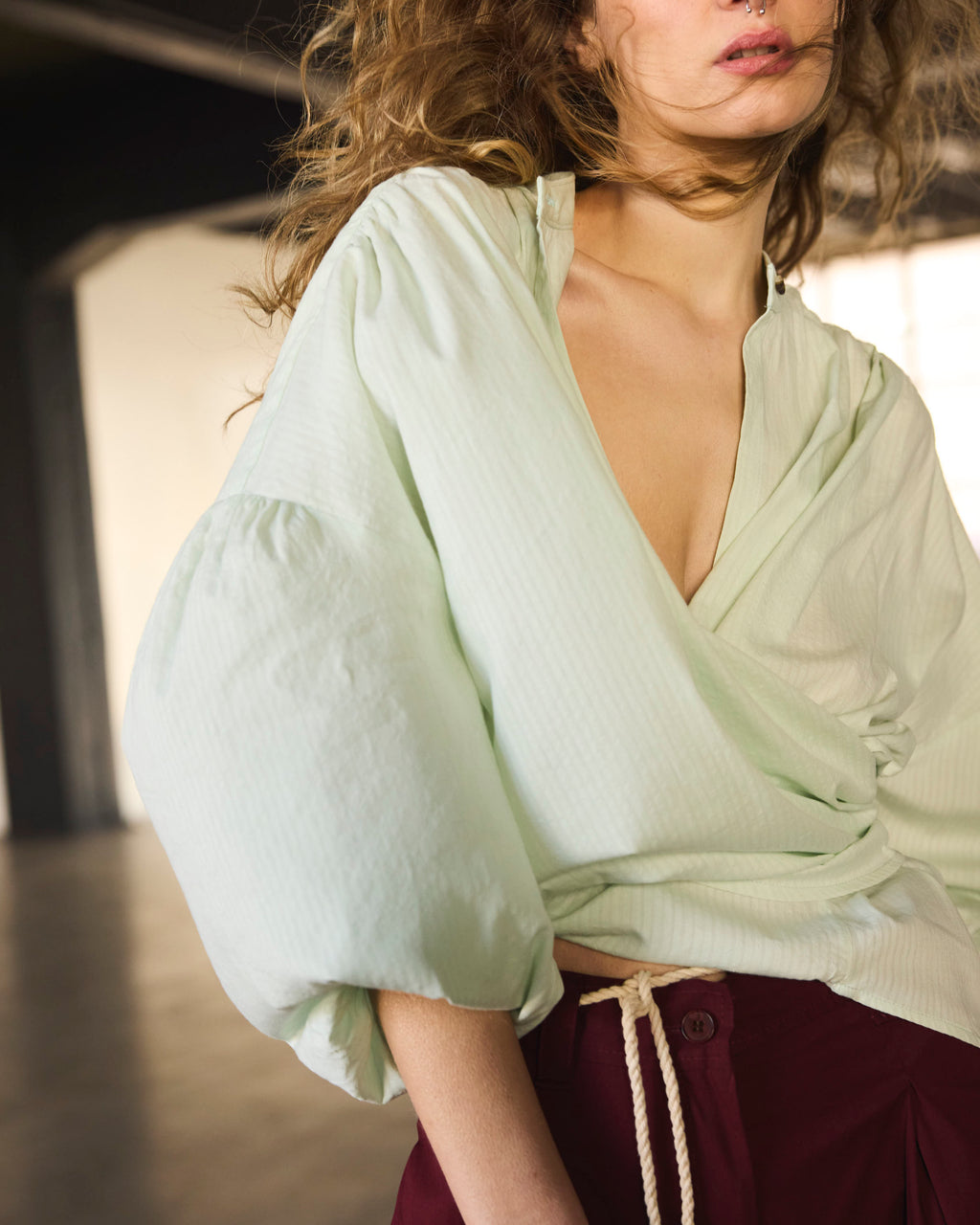 Blusa Cruzada Flamme 100% algodón  Verde Agua