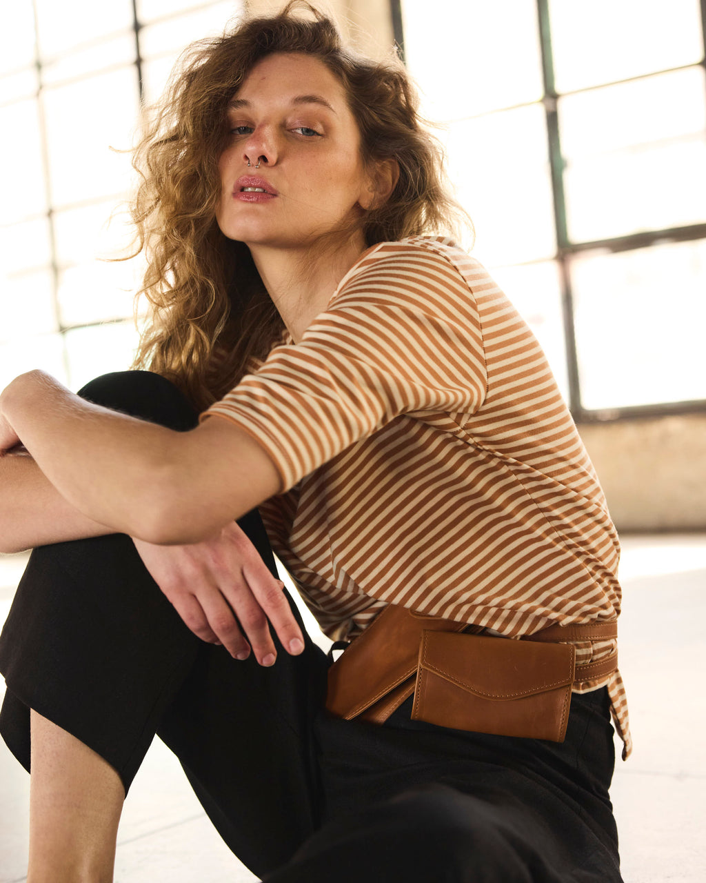 Polera 3/4 Enracinee Listada Café