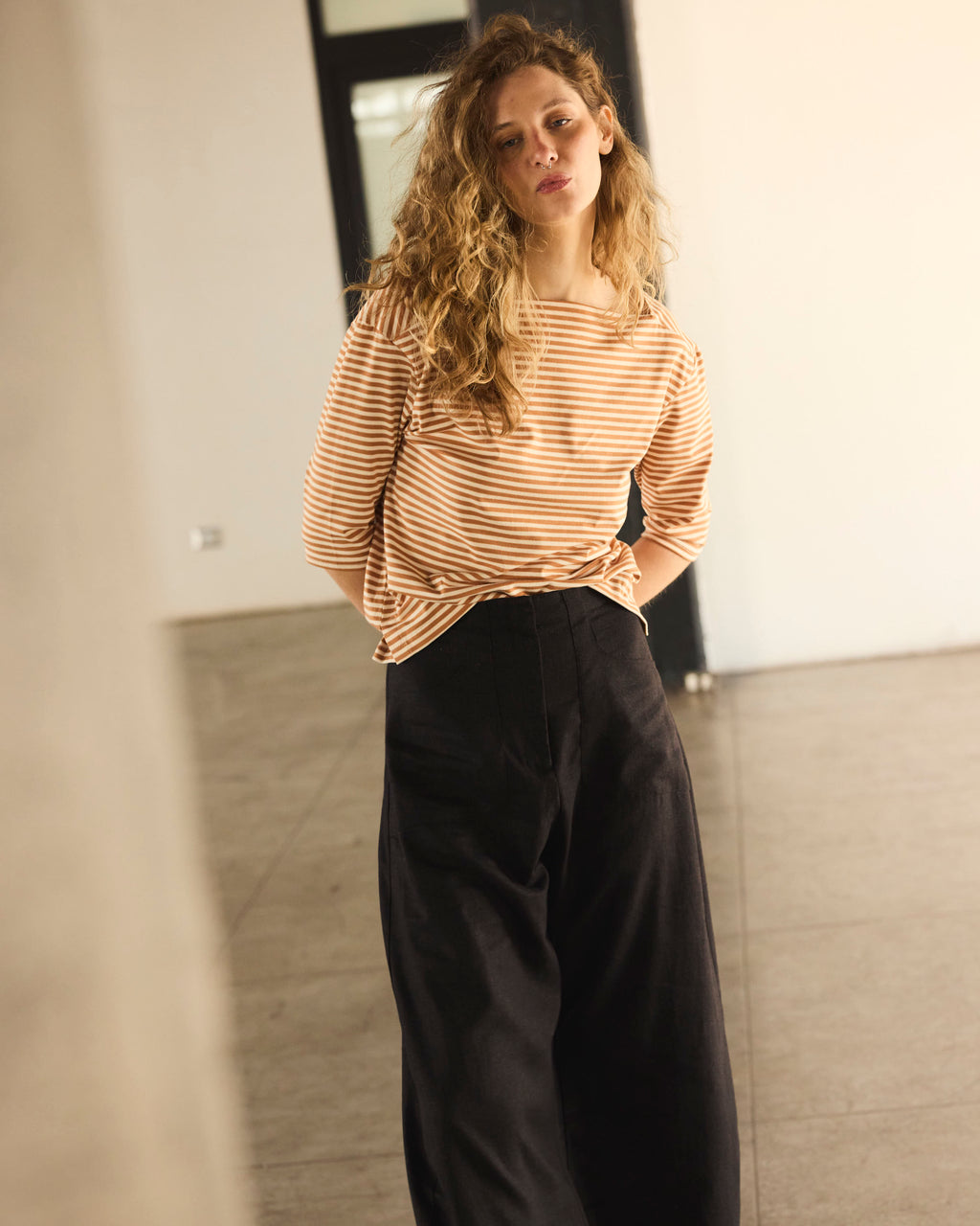 Polera 3/4 Enracinee Listada Café