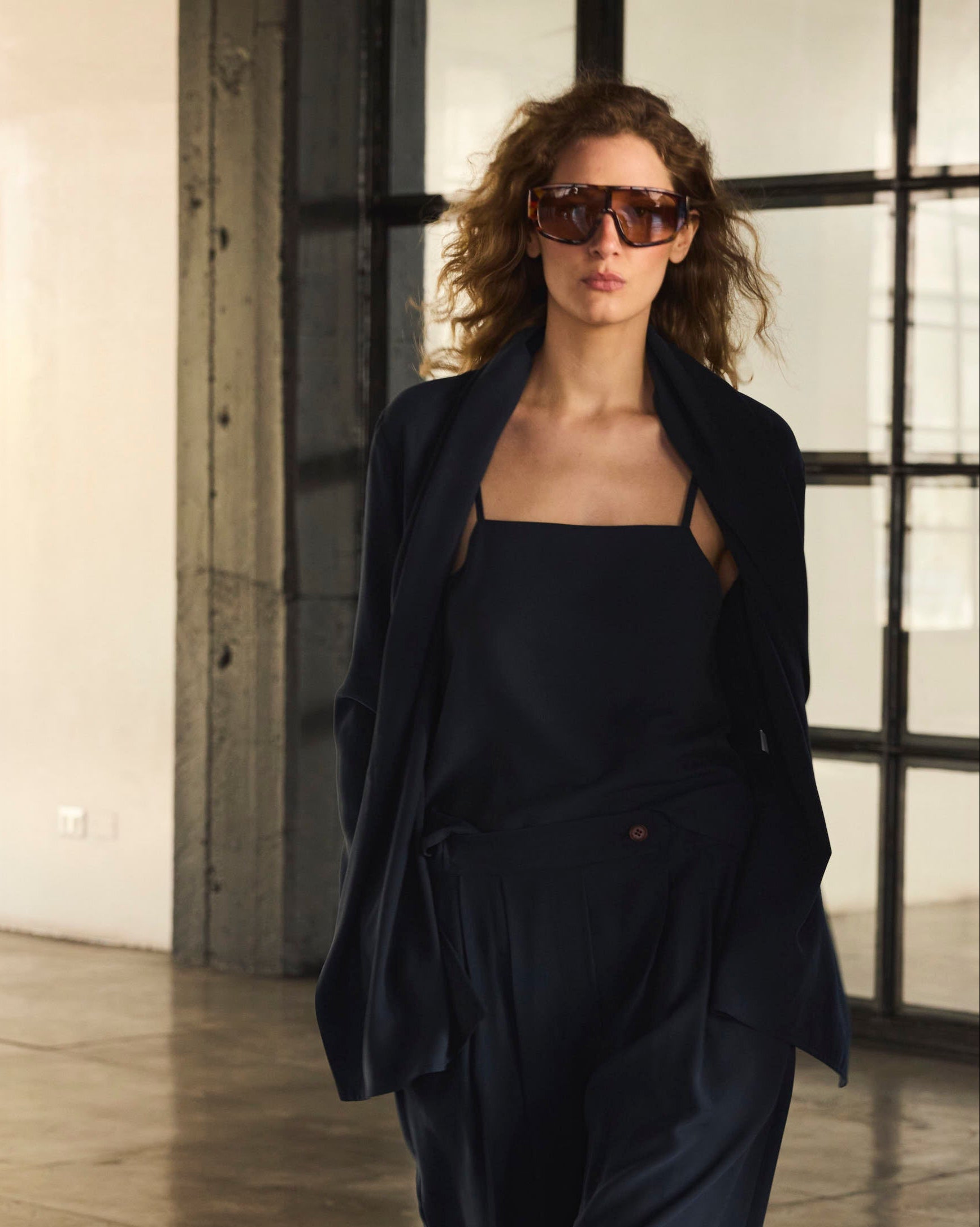 Top Tirantes Mystere Cupro Navy