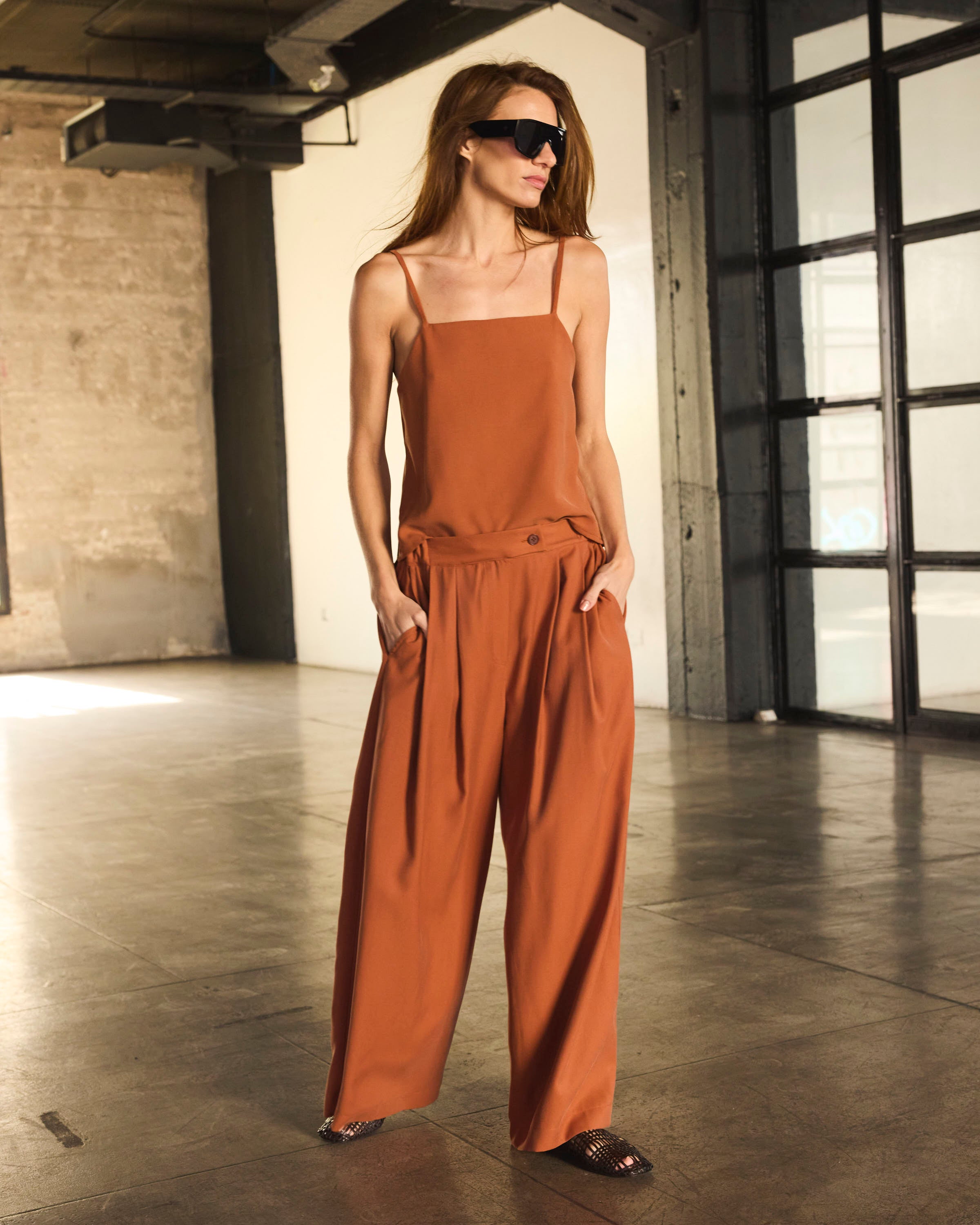 Top Tirantes Mystere Cupro Brick