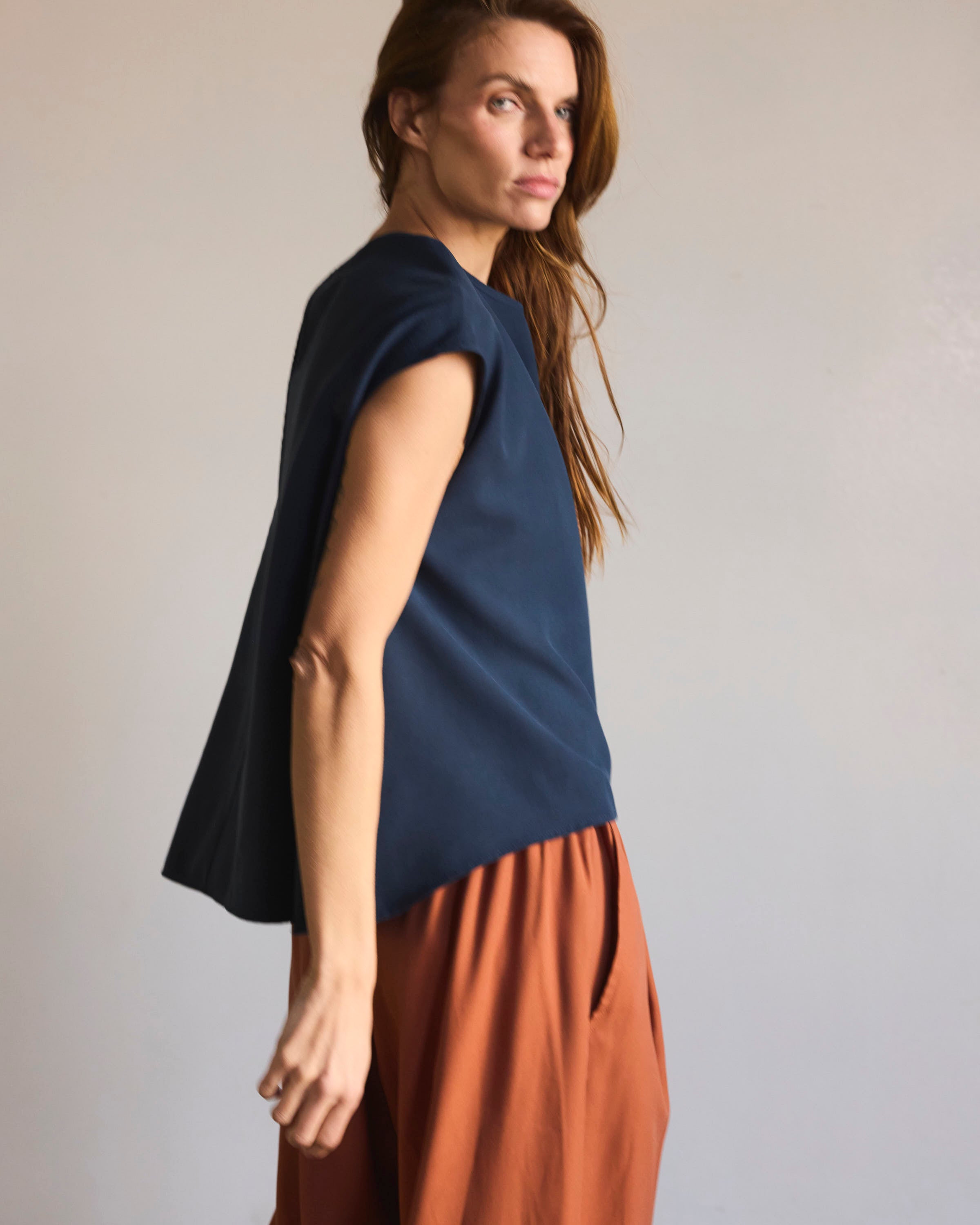 Top Sagasse Cupro Navy