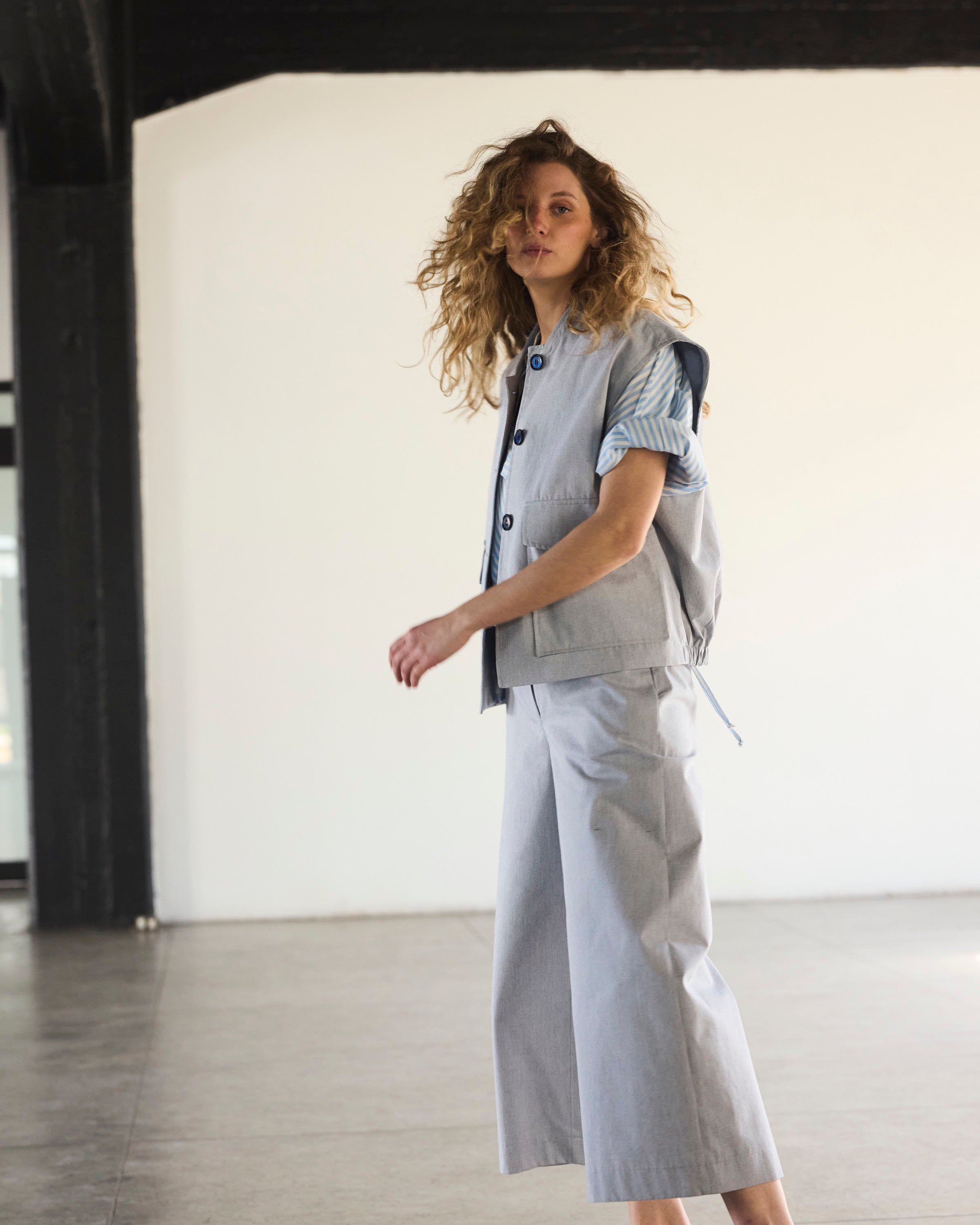 Gilet Dragonnier 100% Algodón Listado Azul