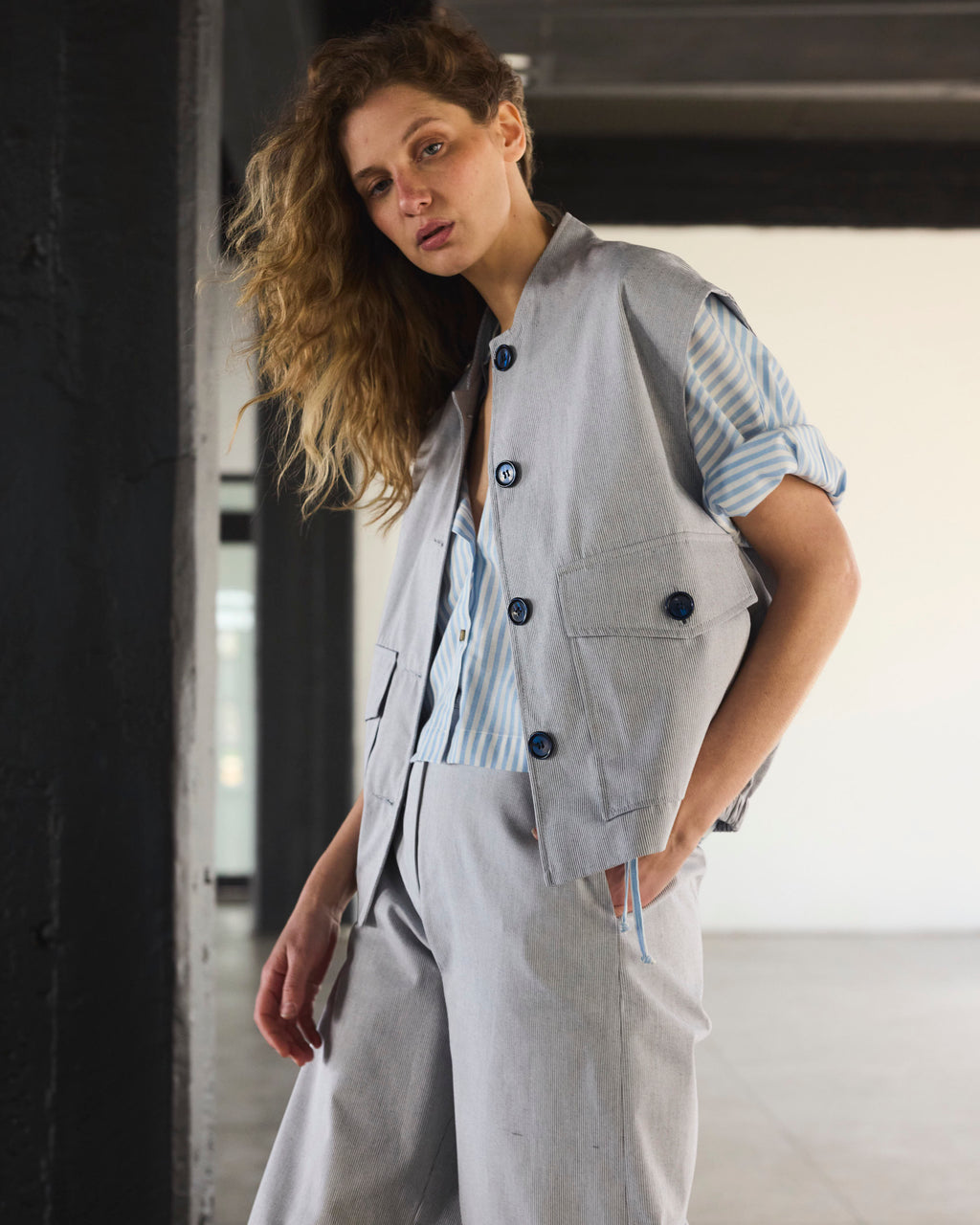 Gilet Dragonnier 100% Algodón Listado Azul